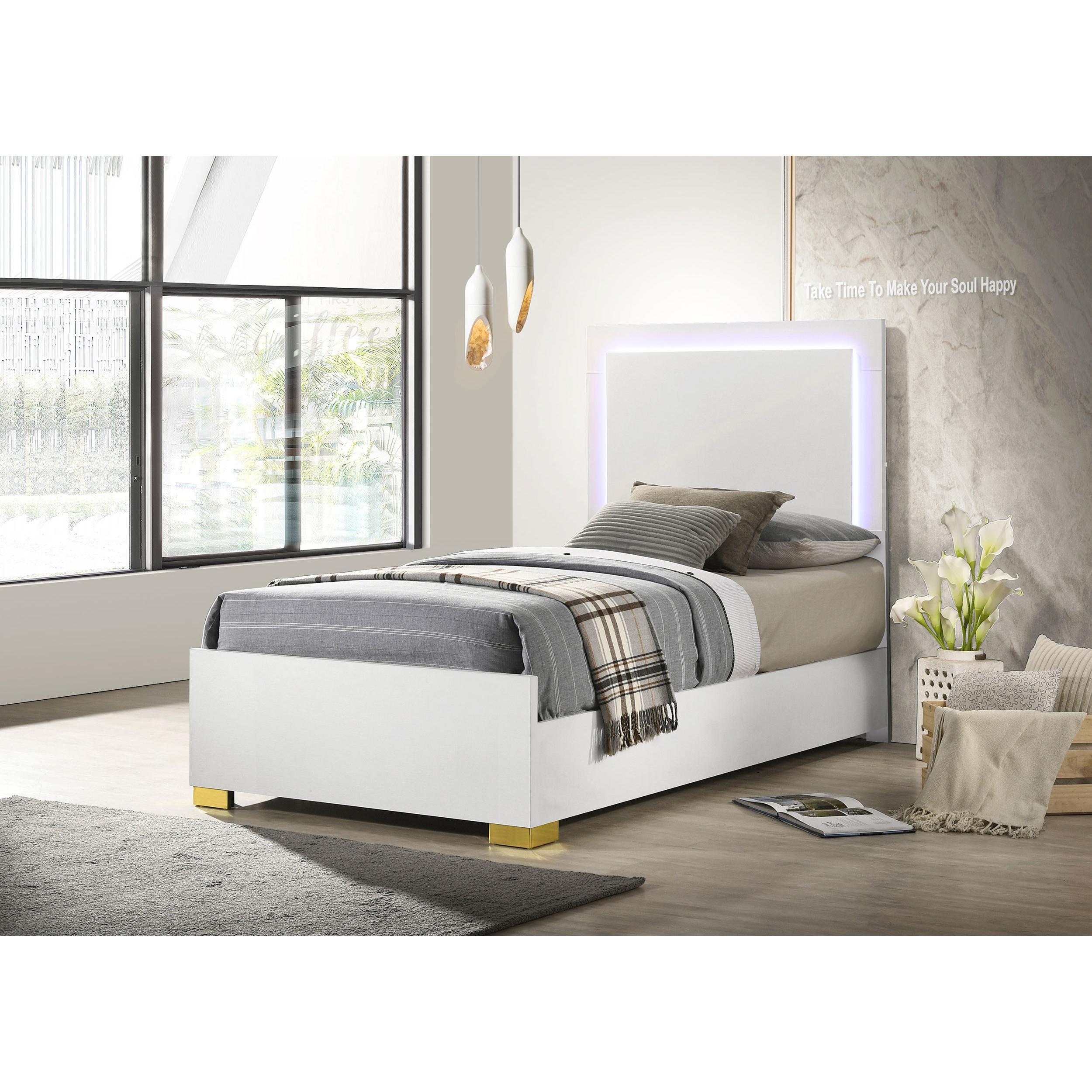 Size_Twin  -- Marceline 222931T Wood Twin LED Panel Bed - White IMAGE 2