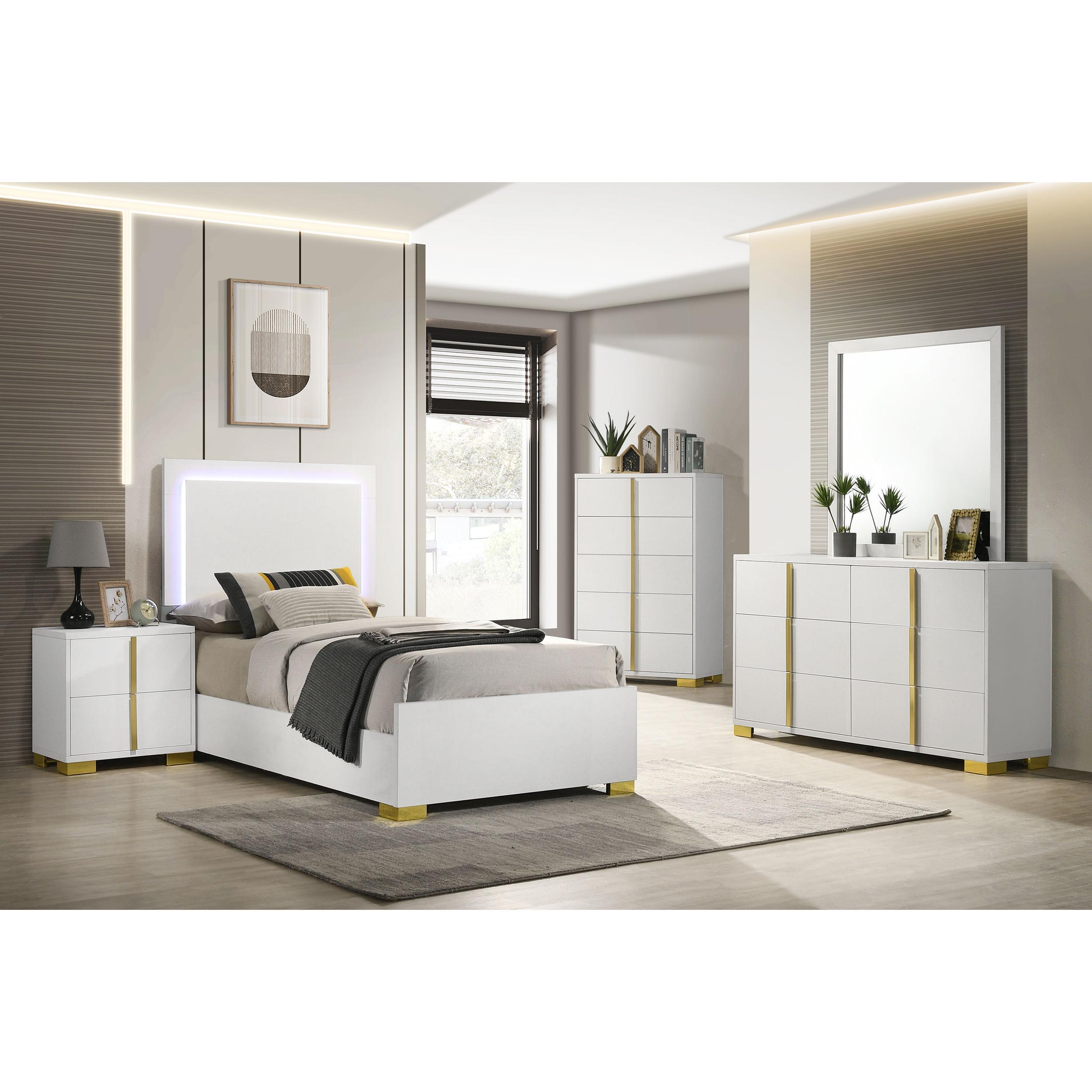  Size_Twin  -- Marceline 222931T Wood Twin LED Panel Bed - White IMAGE 3