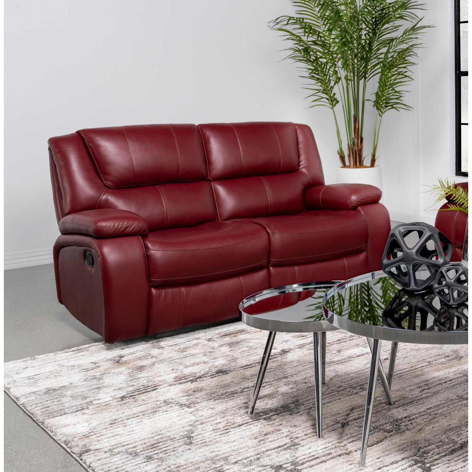  Coaster Furniture Camila 610242 Upholstered Motion Reclining Loveseat - Red IMAGE 8