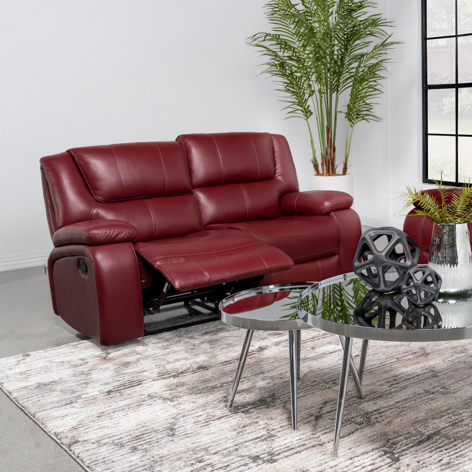  Coaster Furniture Camila 610242 Upholstered Motion Reclining Loveseat - Red IMAGE 9