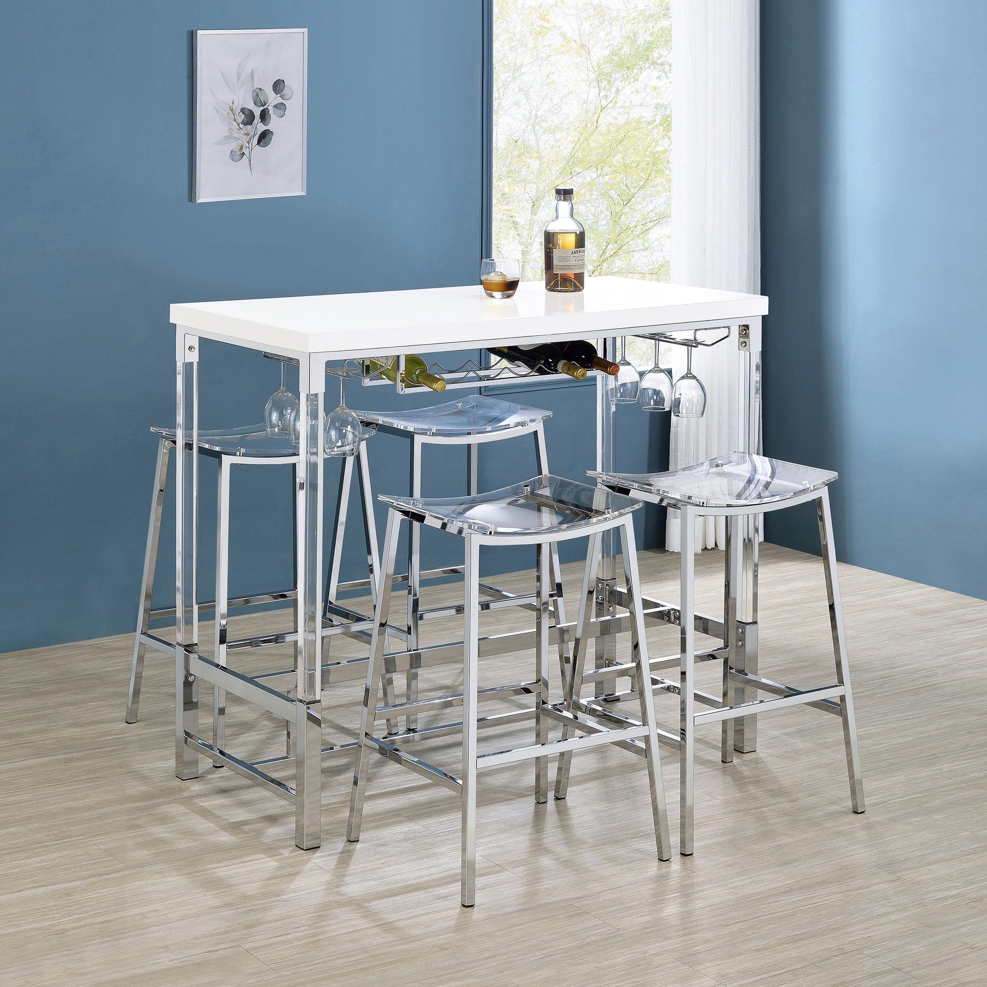  Coaster Furniture Norcrest 182101 47-inch Acrylic Leg Bar Table - White High Gloss IMAGE 10