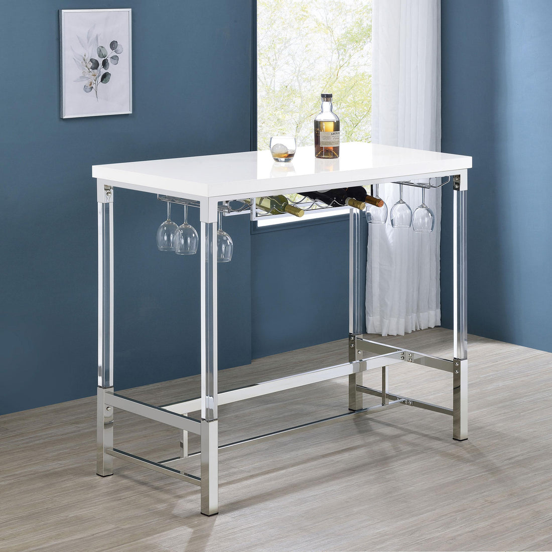  Coaster Furniture Norcrest 182101 47-inch Acrylic Leg Bar Table - White High Gloss IMAGE 1