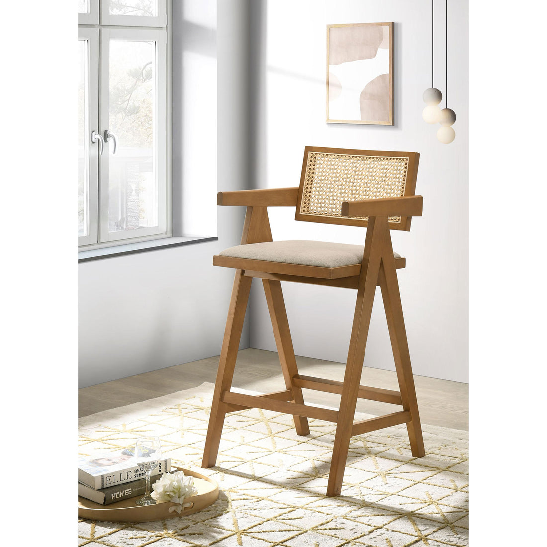  Coaster Furniture Kane 182677 Woven Rattan Wood Bar Chair - Light Walnut IMAGE 1