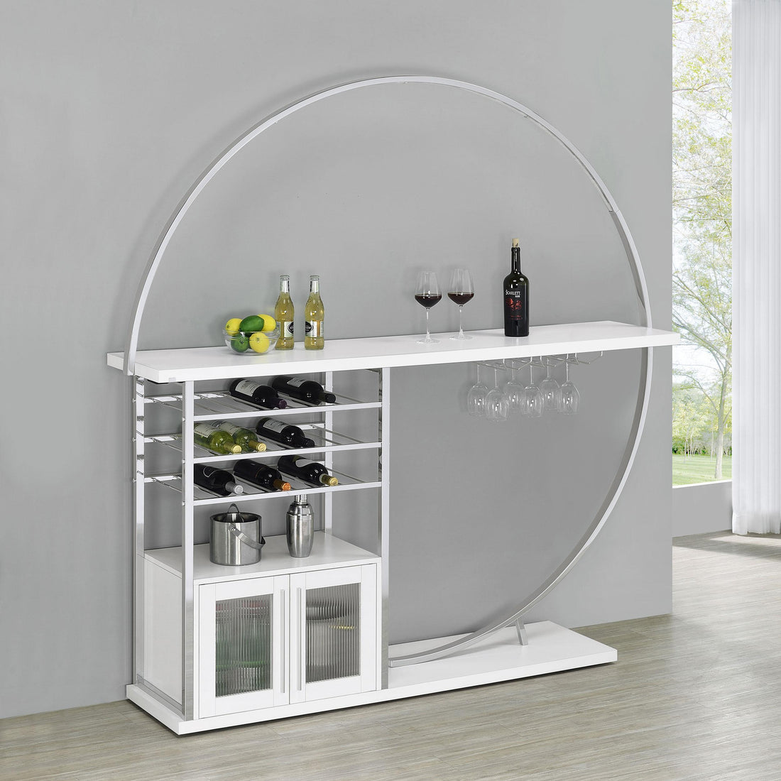  Coaster Furniture Risley 182798 2-door Circular LED Home Bar Cabinet - White High Gloss IMAGE 1