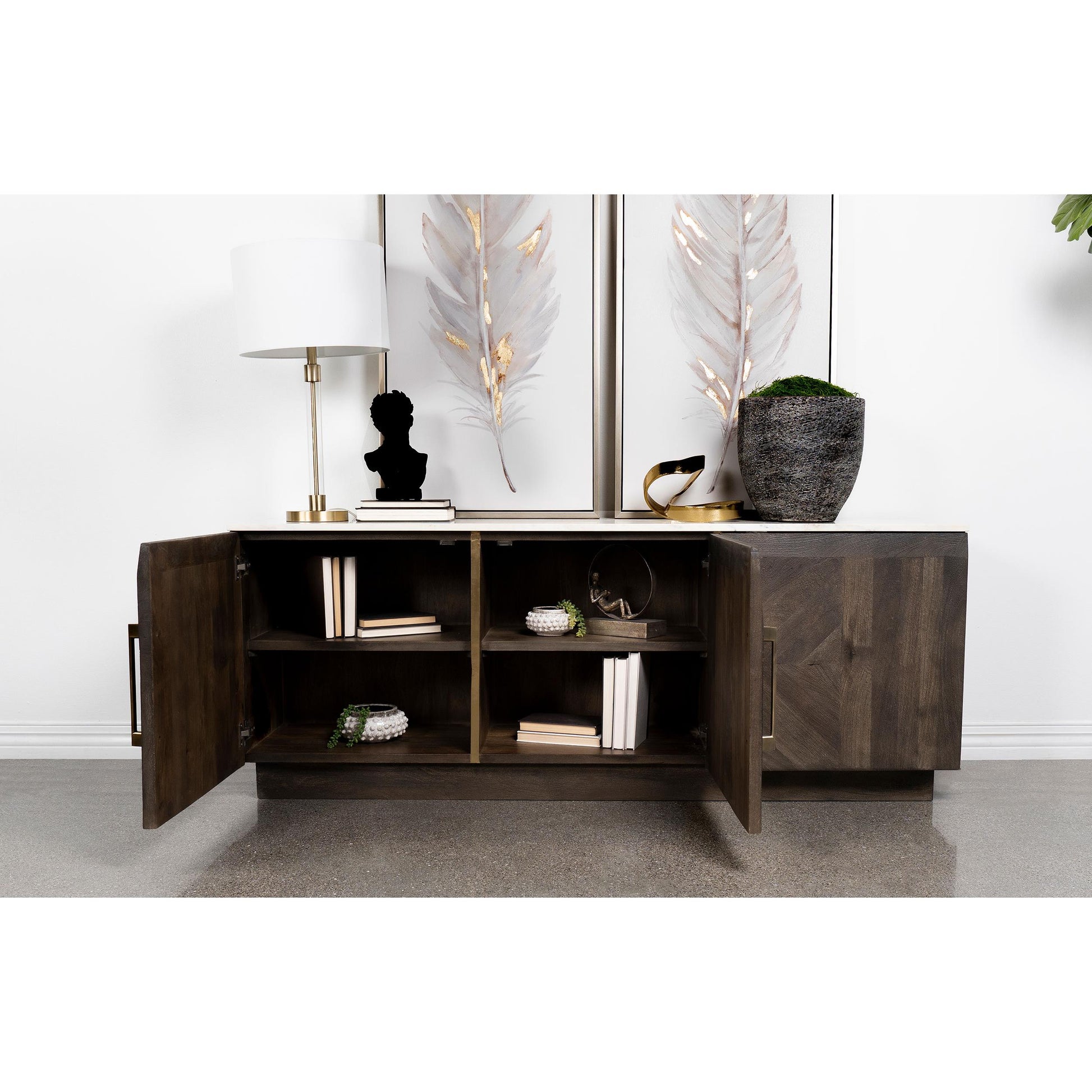  Coaster Furniture Dennis 190655 3-door Marble Top Sideboard Buffet - Tobacco Grey IMAGE 8