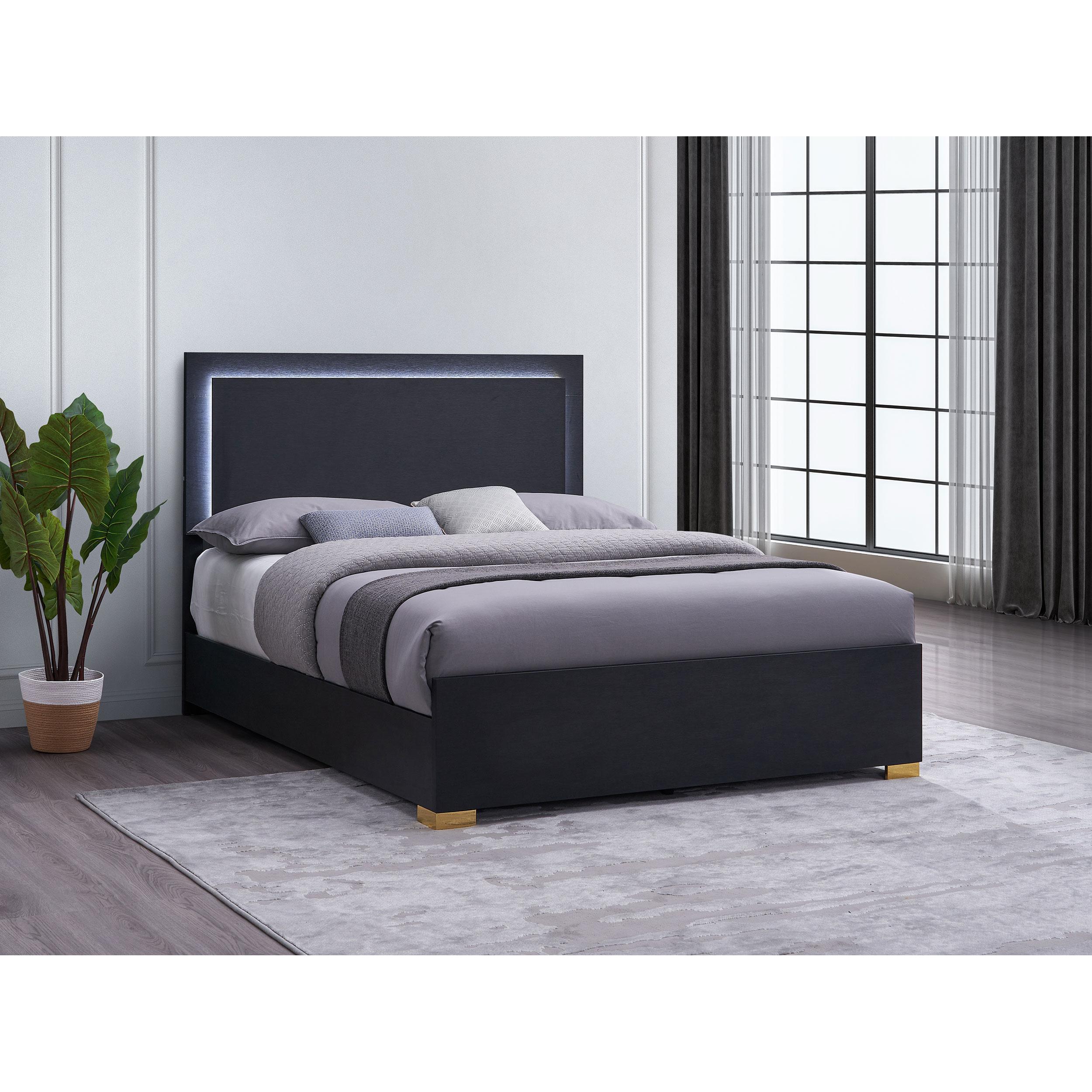  Size_King  -- Marceline 222831KE Wood Eastern King LED Panel Bed - Black IMAGE 2