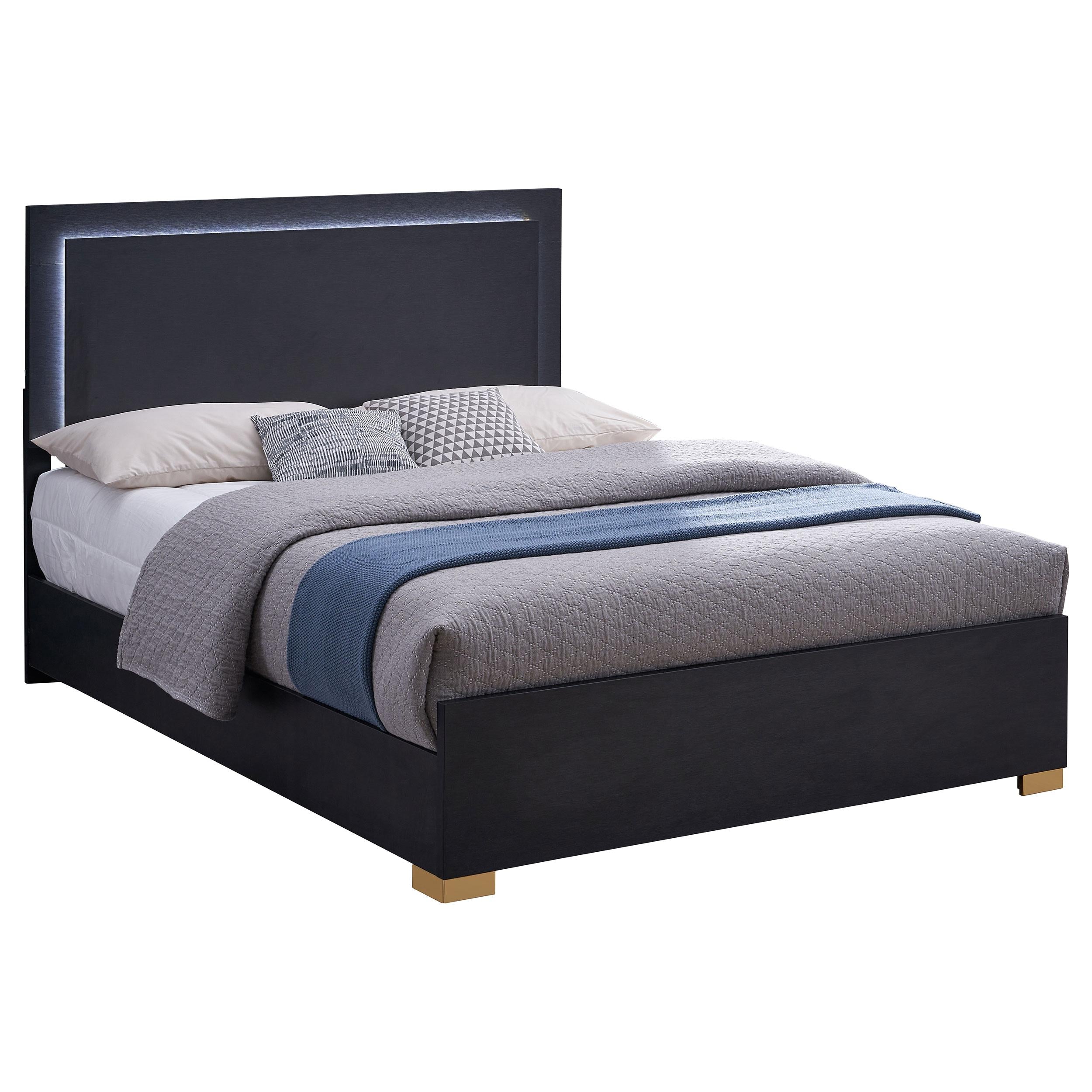  Size_King  -- Marceline 222831KE Wood Eastern King LED Panel Bed - Black IMAGE 4