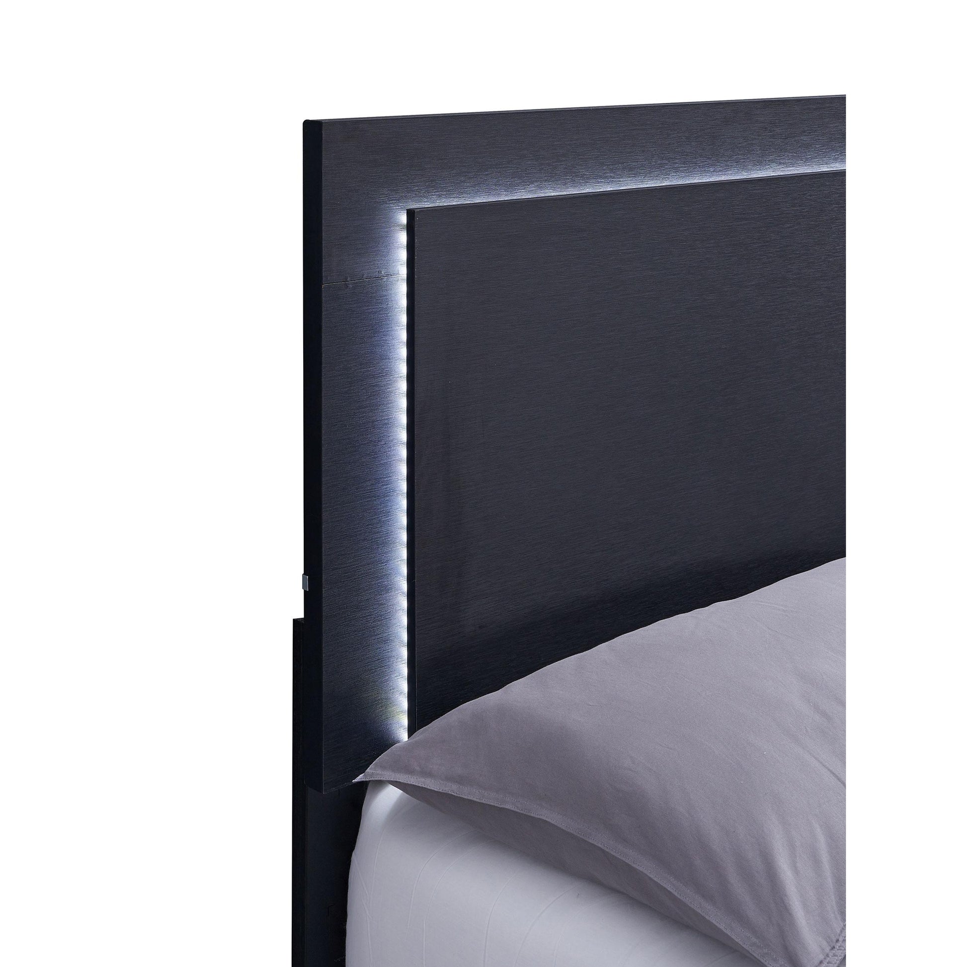  Size_King  -- Marceline 222831KE Wood Eastern King LED Panel Bed - Black IMAGE 6