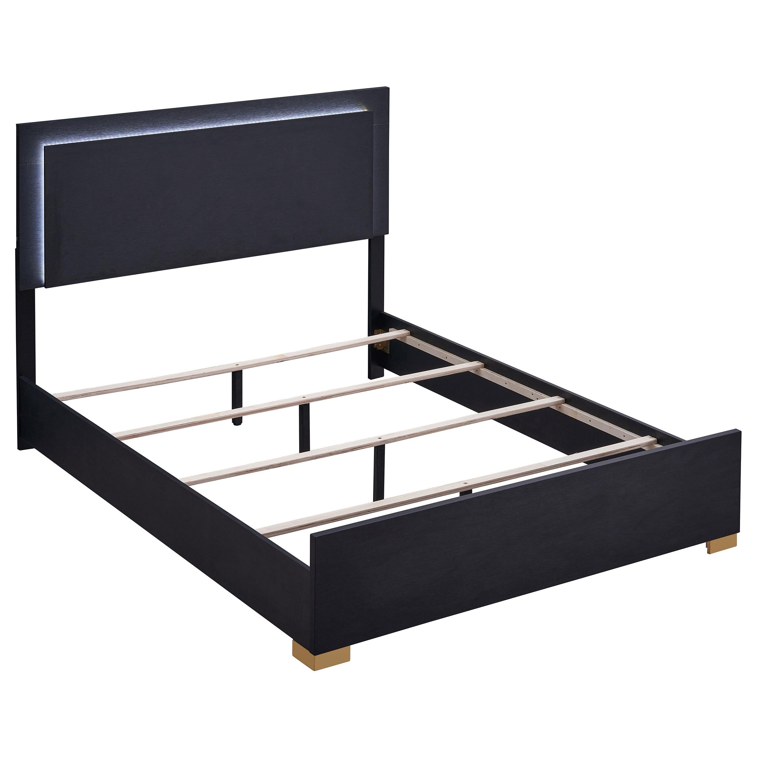  Size_Queen  -- Marceline 222831Q Wood Queen LED Panel Bed - Black IMAGE 1