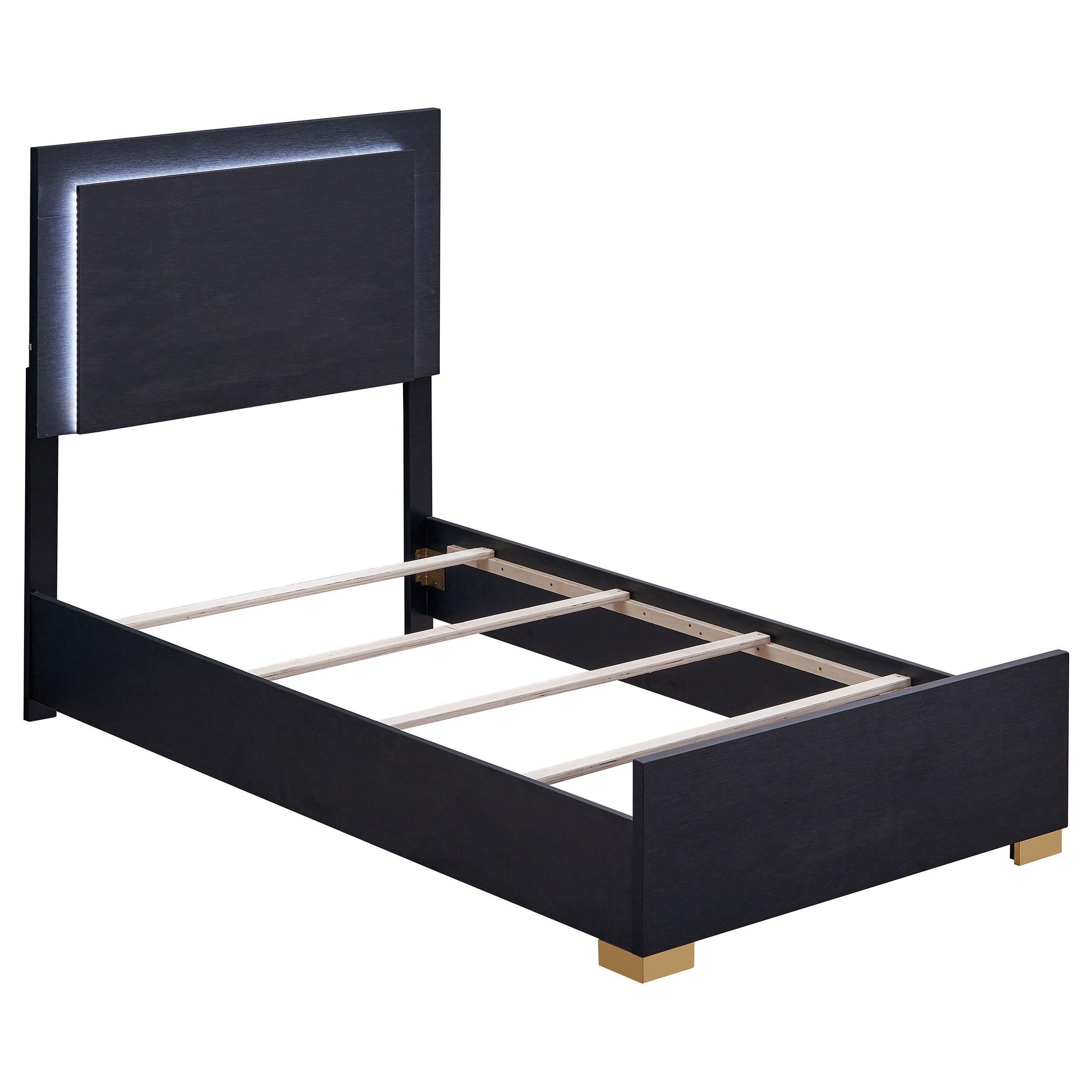 Size_Twin  -- Marceline 222831T Wood Twin LED Panel Bed - Black IMAGE 1
