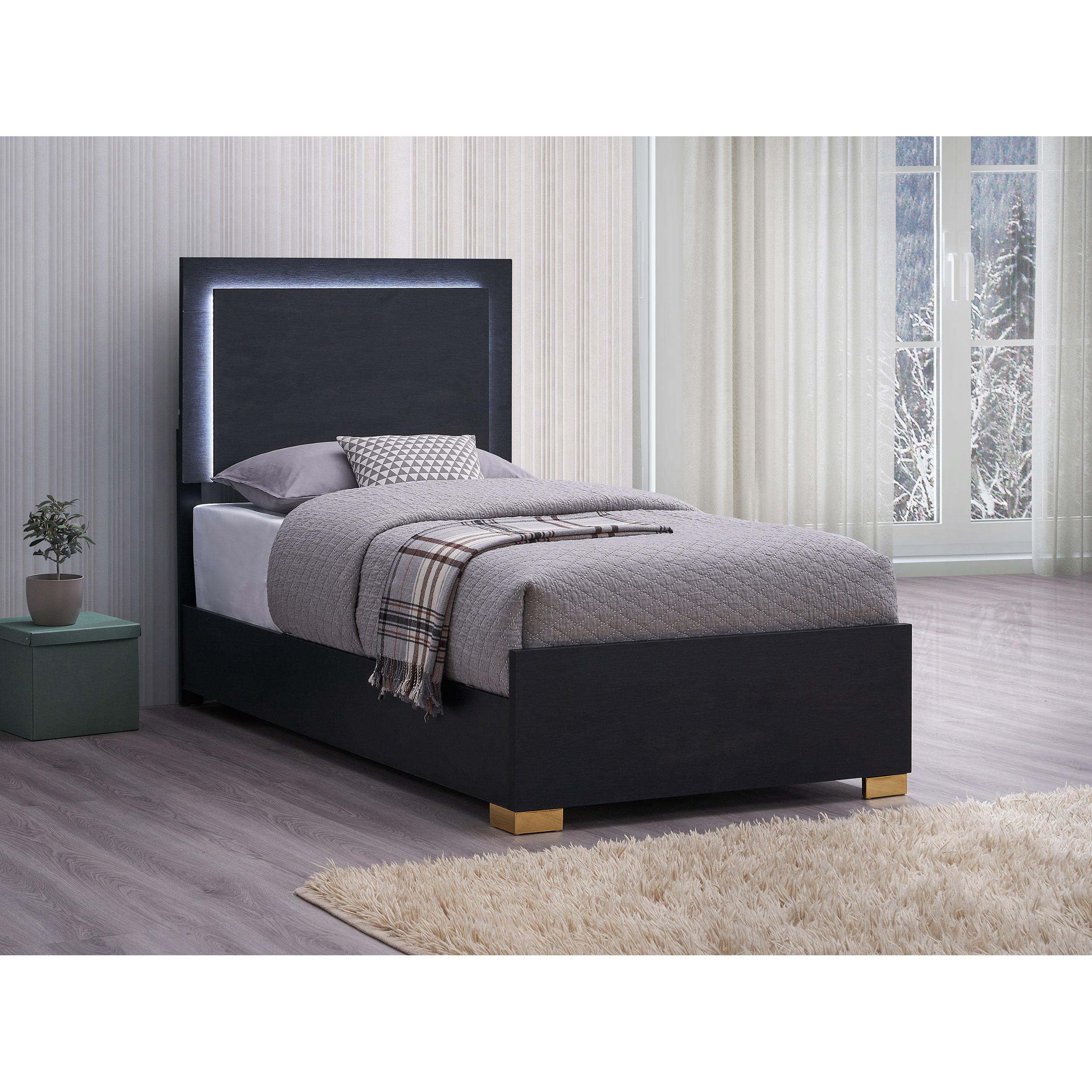  Size_Twin  -- Marceline 222831T Wood Twin LED Panel Bed - Black IMAGE 2