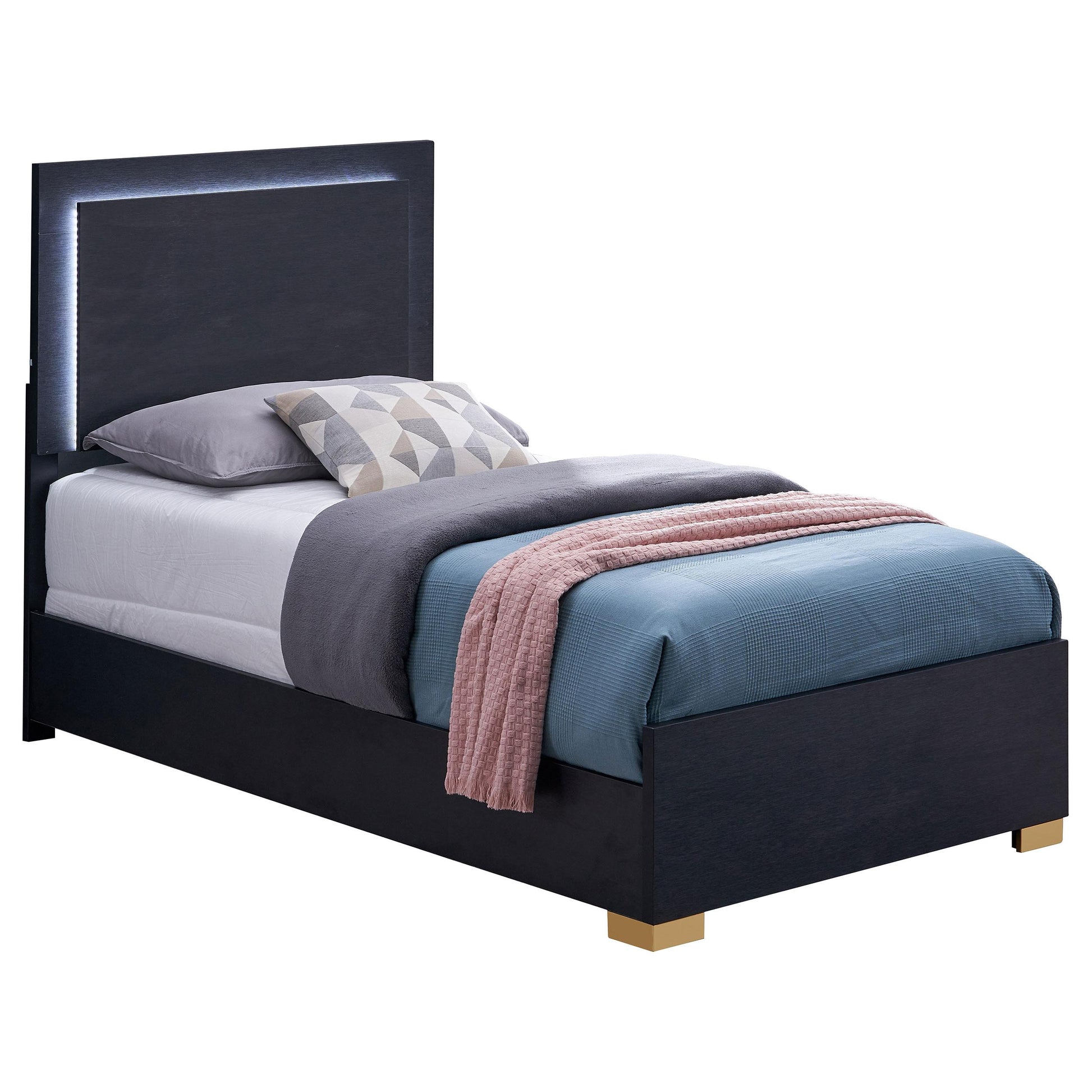  Size_Twin  -- Marceline 222831T Wood Twin LED Panel Bed - Black IMAGE 4