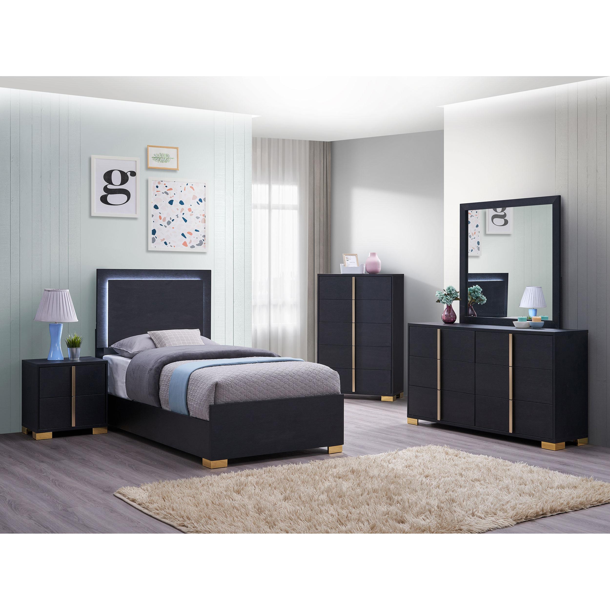  Size_Twin  -- Marceline 222831T Wood Twin LED Panel Bed - Black IMAGE 5