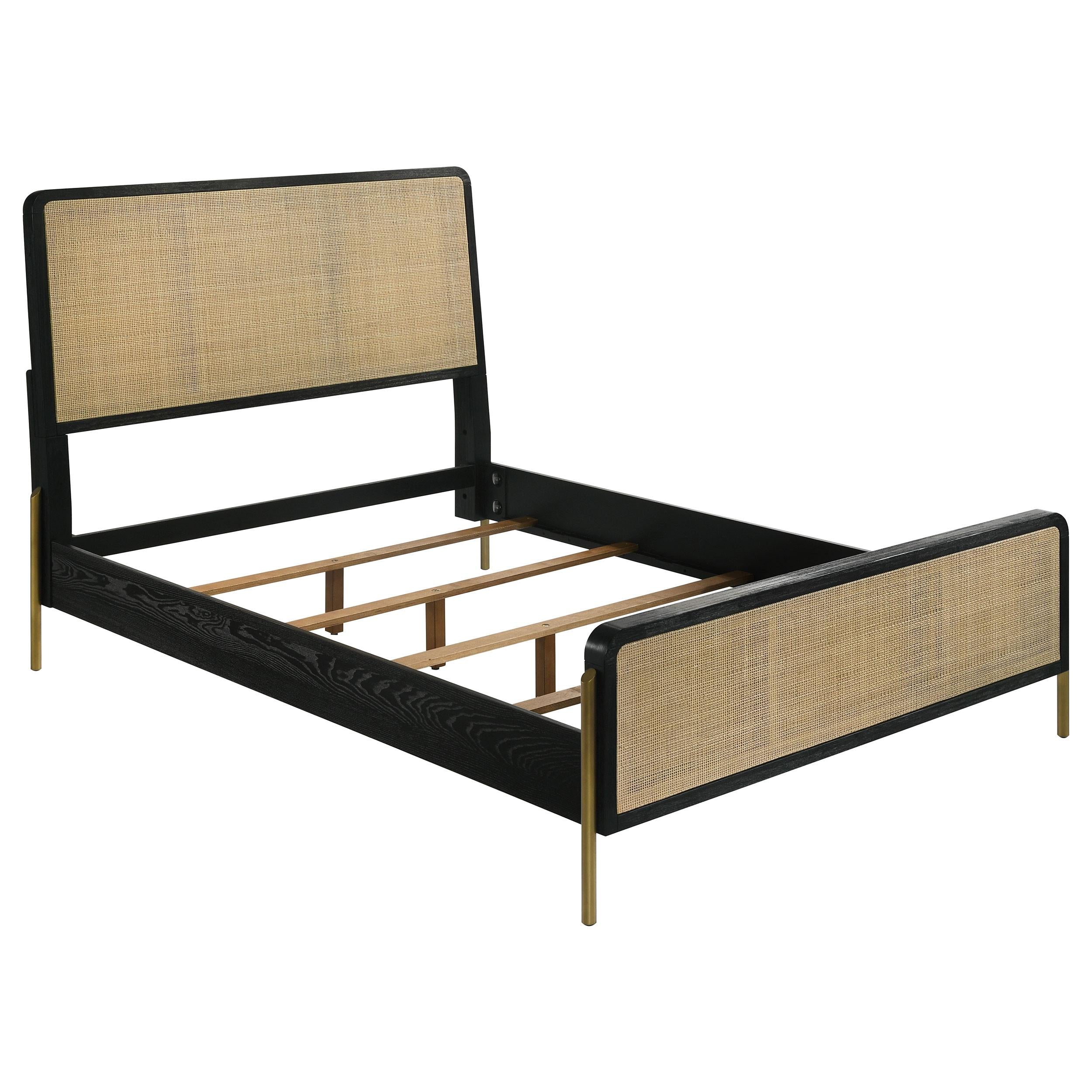  Size_Queen  -- Arini 224330Q Rattan Queen Panel Bed - Black and Natural IMAGE 1