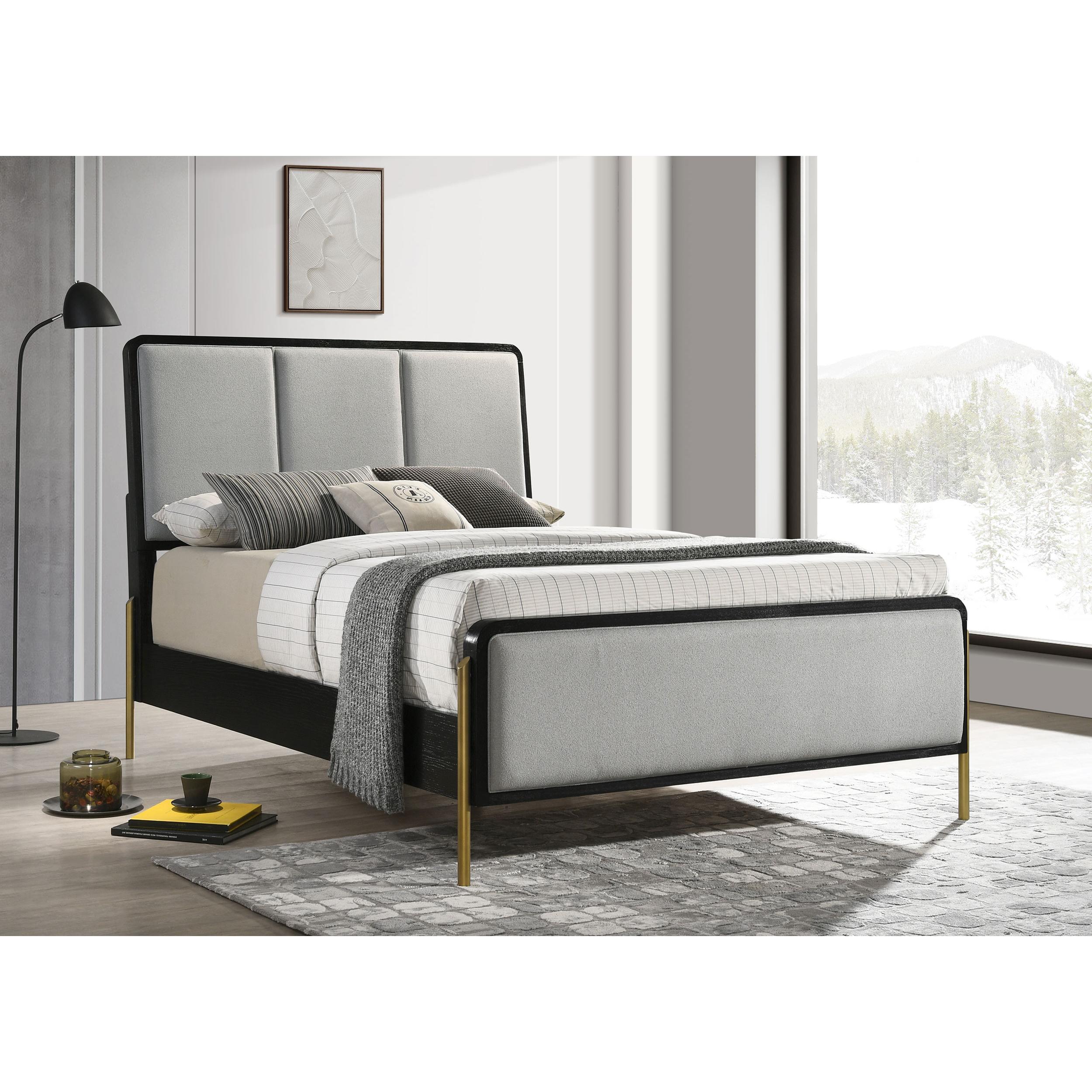  Size_Queen  -- Arini 224331Q Upholstered Queen Panel Bed - Black and Grey IMAGE 2