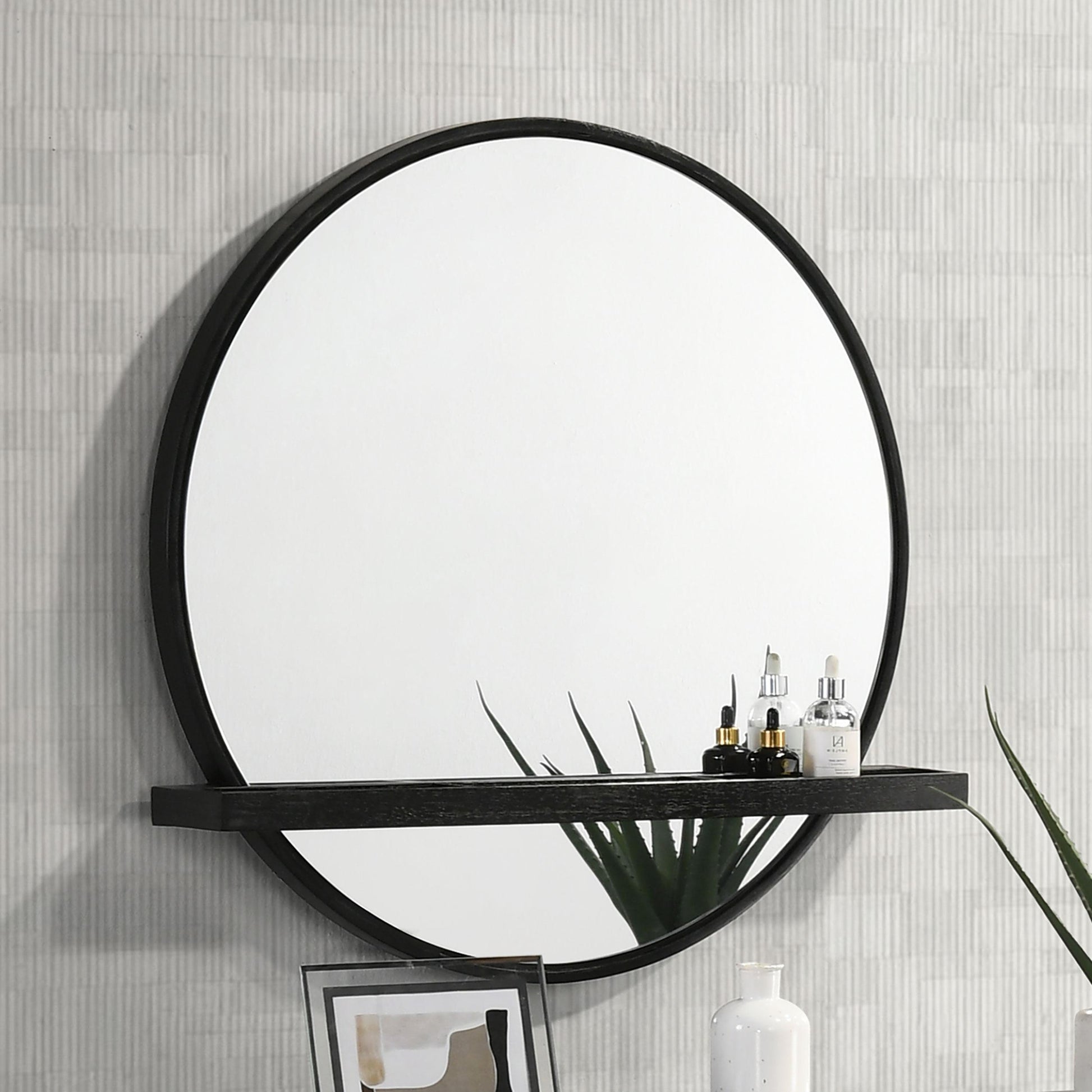  Coaster Furniture Arini 224338 Round Vanity Wall Mirror with Shelf - Black IMAGE 2