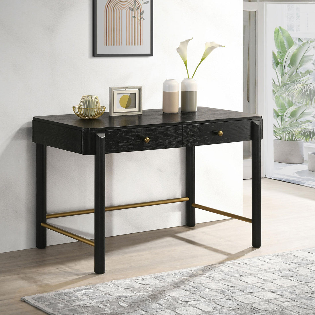  Coaster Furniture Arini 224337 2-Drawer Vanity Desk Makeup Table - Black IMAGE 1