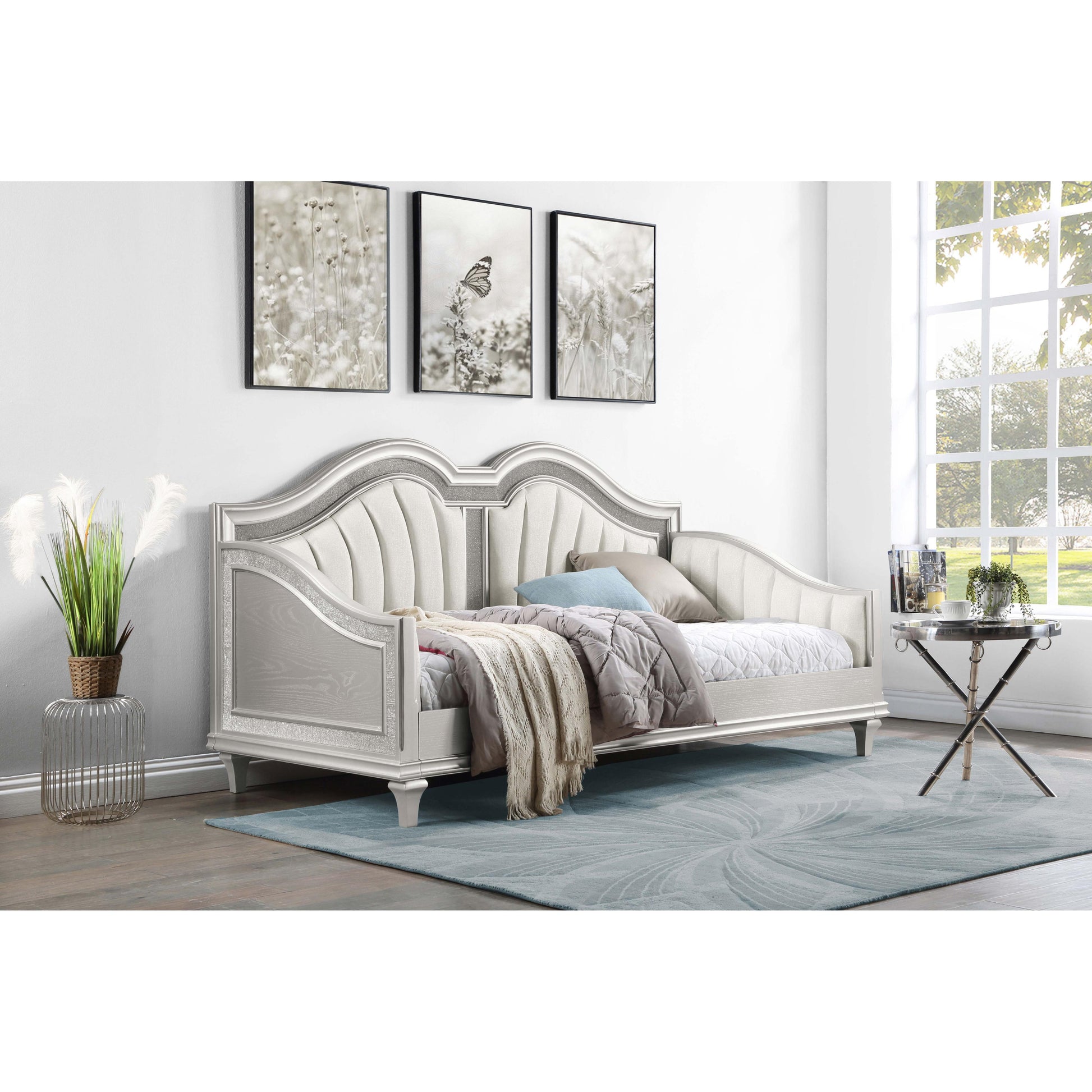  Coaster Furniture Evangeline 360121 Upholstered Twin DayBed - Silver Oak IMAGE 2