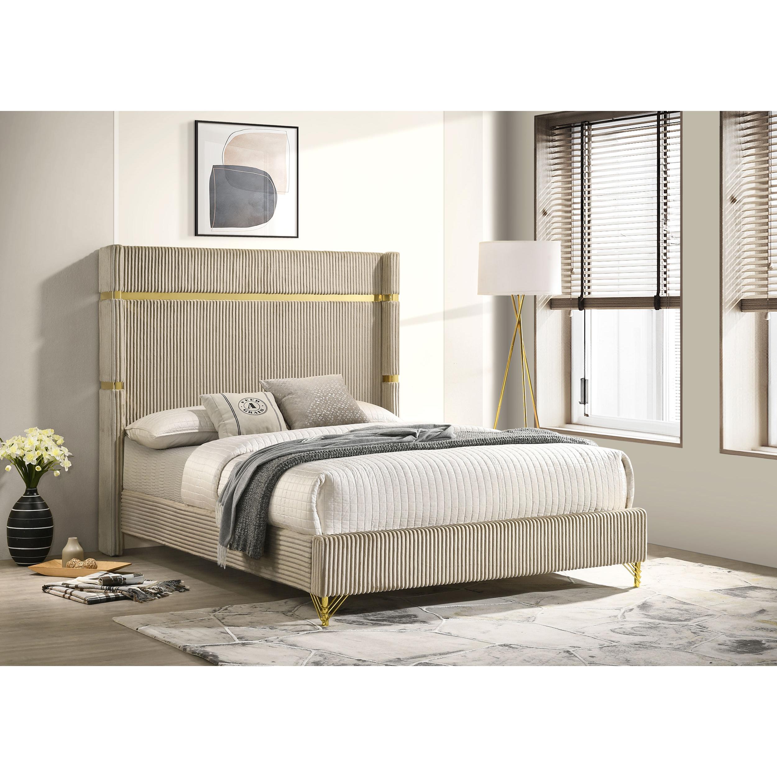  Size_Queen  -- Lucia 224731Q 61-inch Upholstered Queen Wingback Bed - Beige IMAGE 2