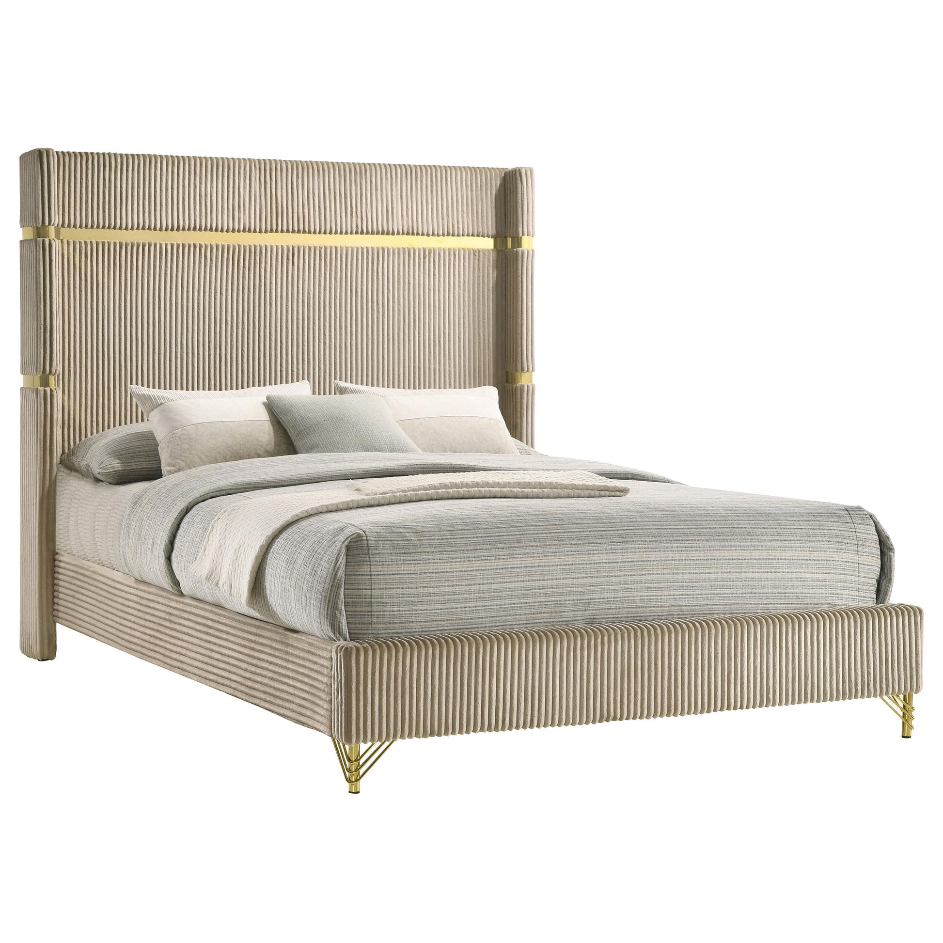  Size_Queen  -- Lucia 224731Q 61-inch Upholstered Queen Wingback Bed - Beige IMAGE 4