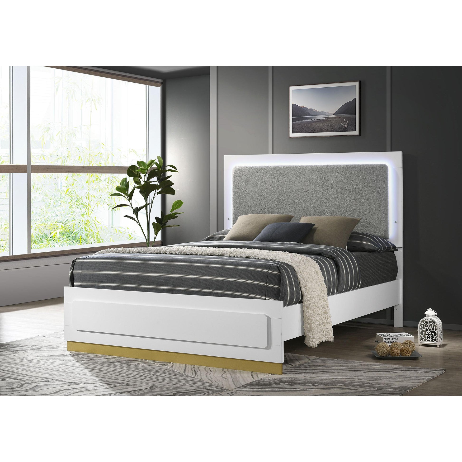  Size_Queen  --  Caraway 224771Q Wood Queen LED Panel Bed - White IMAGE 2