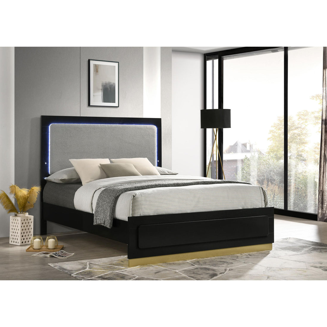 Coaster Furniture Caraway 224781Q Wood Queen LED Panel Bed - Black IMAGE 1