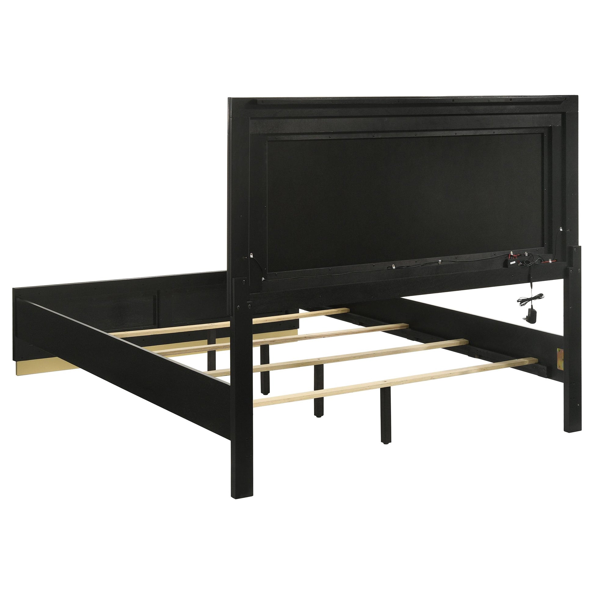  Size_Queen  -- Caraway 224781Q Wood Queen LED Panel Bed - Black IMAGE 3