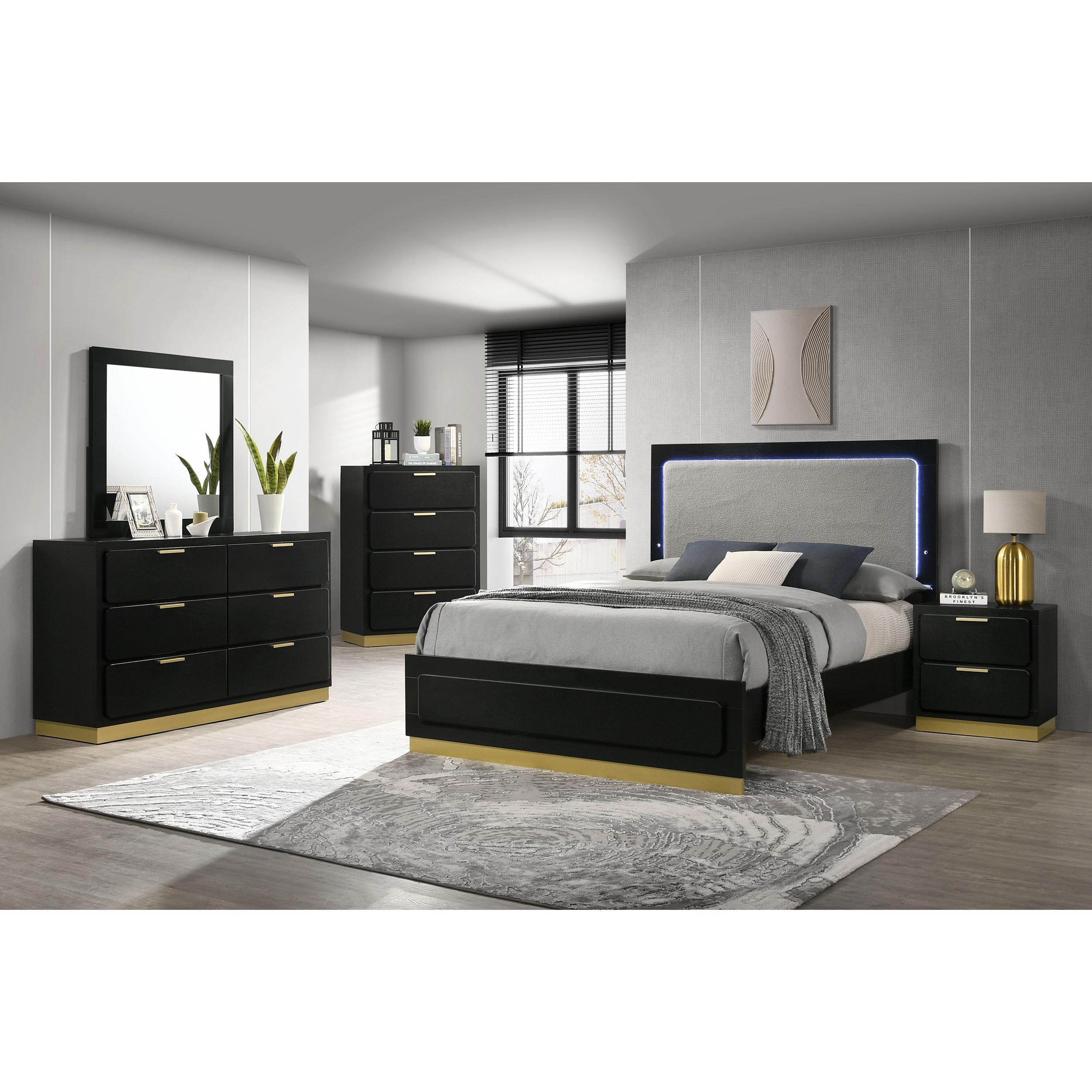  Size_Queen  -- Caraway 224781Q Wood Queen LED Panel Bed - Black IMAGE 5