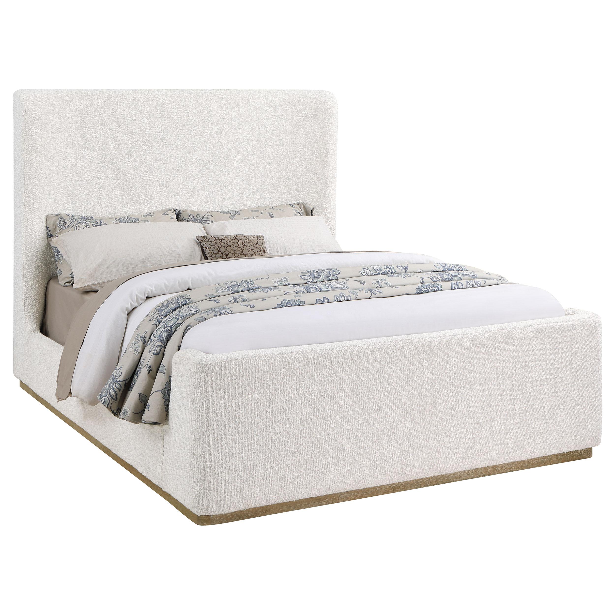  Size_Queen  -- Nala 302046Q Upholstered Queen Sleigh Bed - Cream IMAGE 1