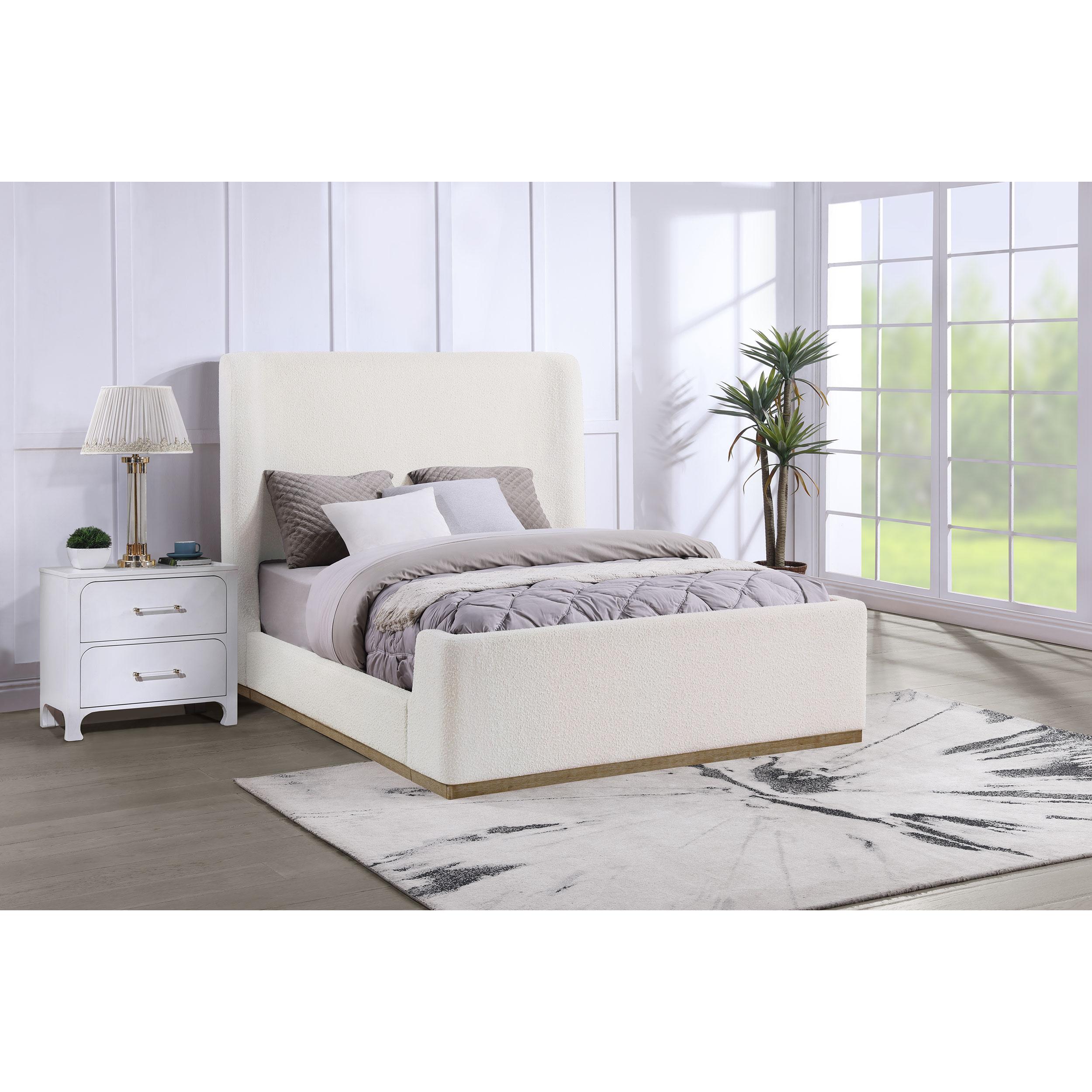  Size_Queen  -- Nala 302046Q Upholstered Queen Sleigh Bed - Cream IMAGE 2