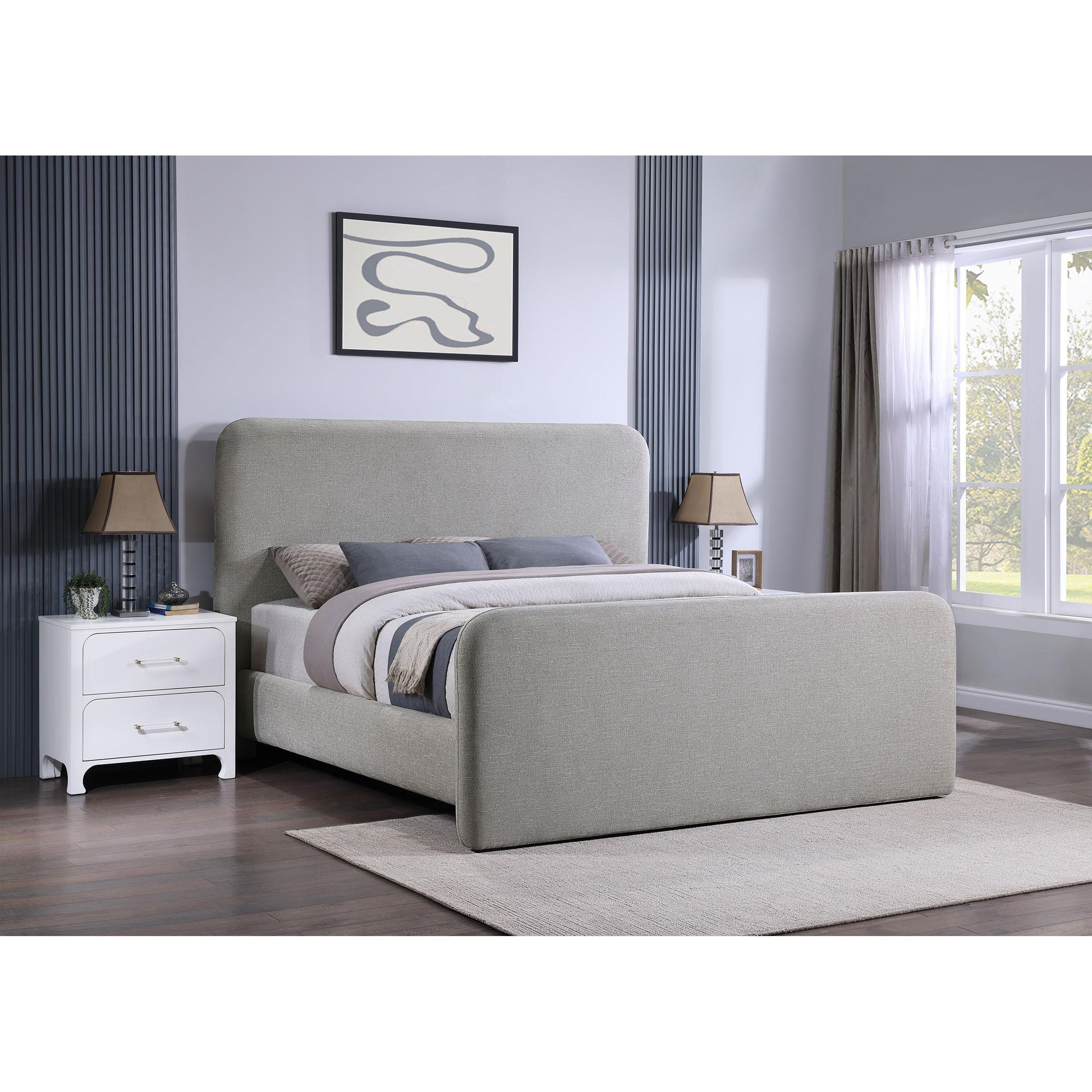  Size_Queen  -- Wren 302052Q Upholstered Queen Panel Bed - Grey IMAGE 2