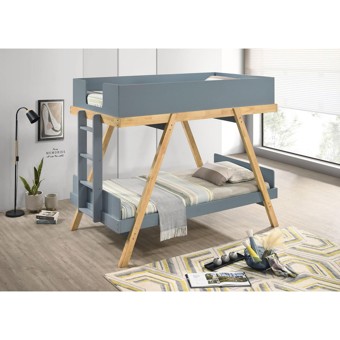  Coaster Furniture Frankie 460572T Wood Twin Over Twin Bunk Bed - Blue and Natural IMAGE 1