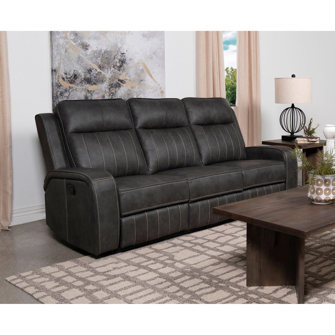  Coaster Furniture Raelynn 603191 Upholstered Track Arm Motion Sofa - Grey IMAGE 1