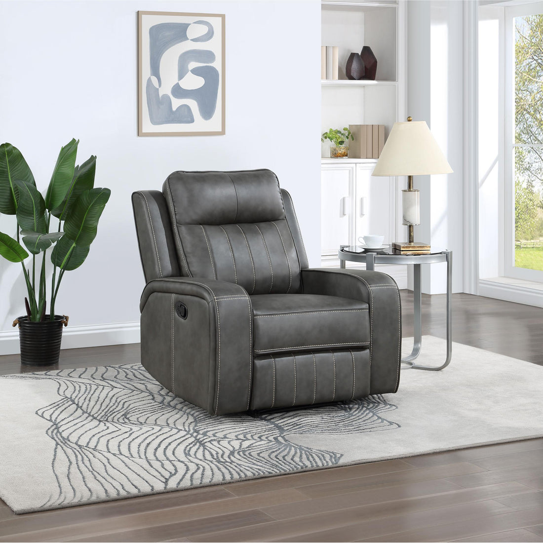  Coaster Furniture Raelynn 603193 Upholstered Track Arm Recliner - Grey IMAGE 1