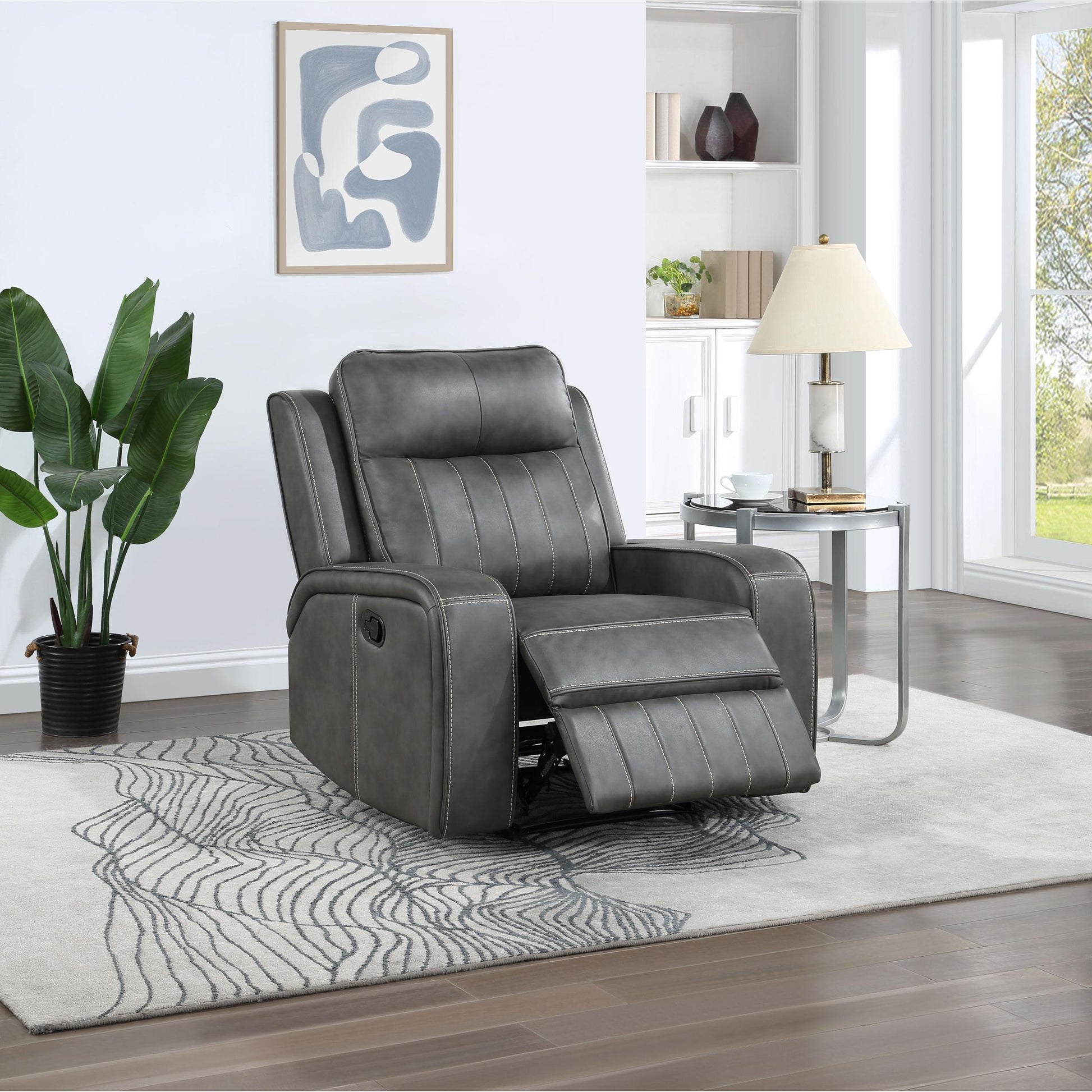  Coaster Furniture Raelynn 603193 Upholstered Track Arm Recliner - Grey IMAGE 3