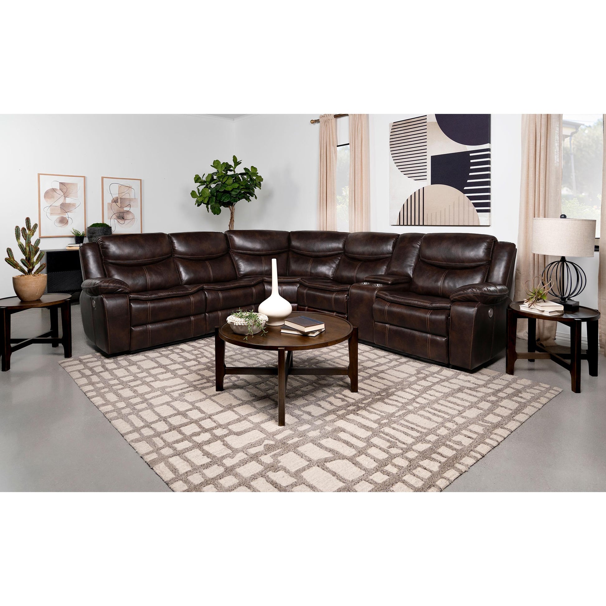  Coaster Furniture Sycamore 610190P Upholstered Power Reclining Sectional Sofa - Brown IMAGE 2