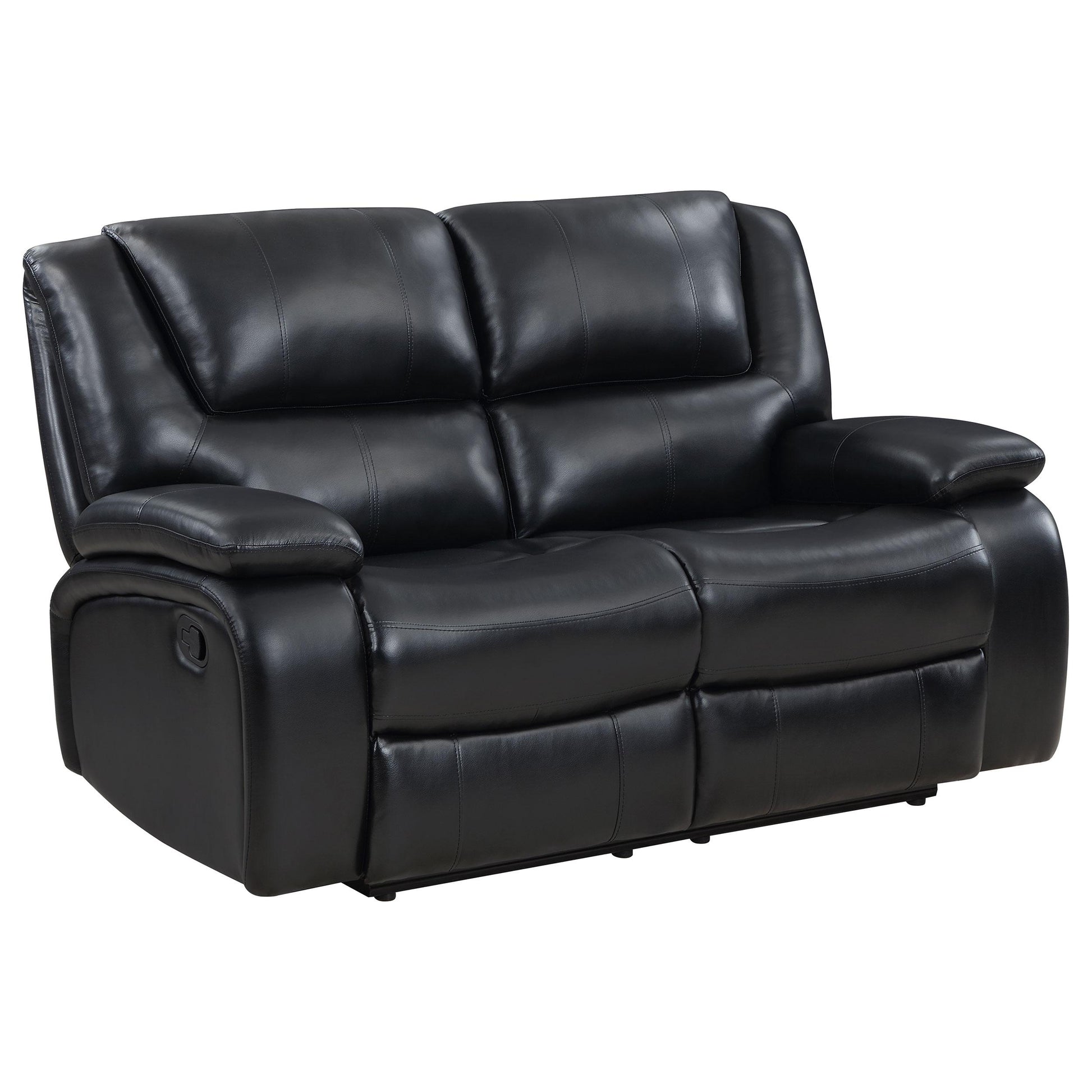  Coaster Furniture Camila 610245 Upholstered Motion Reclining Loveseat - Black IMAGE 1