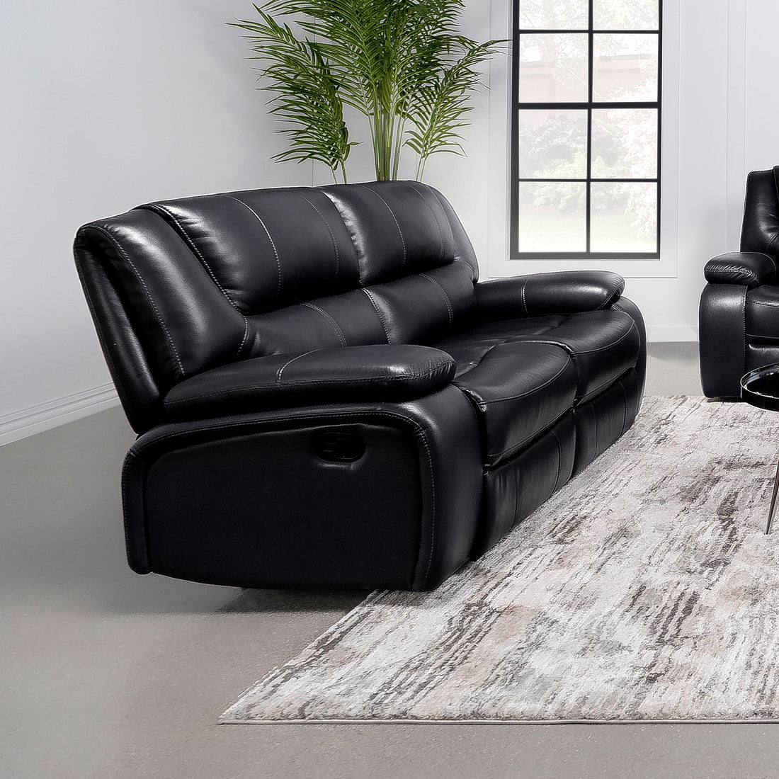  Coaster Furniture Camila 610245 Upholstered Motion Reclining Loveseat - Black IMAGE 1