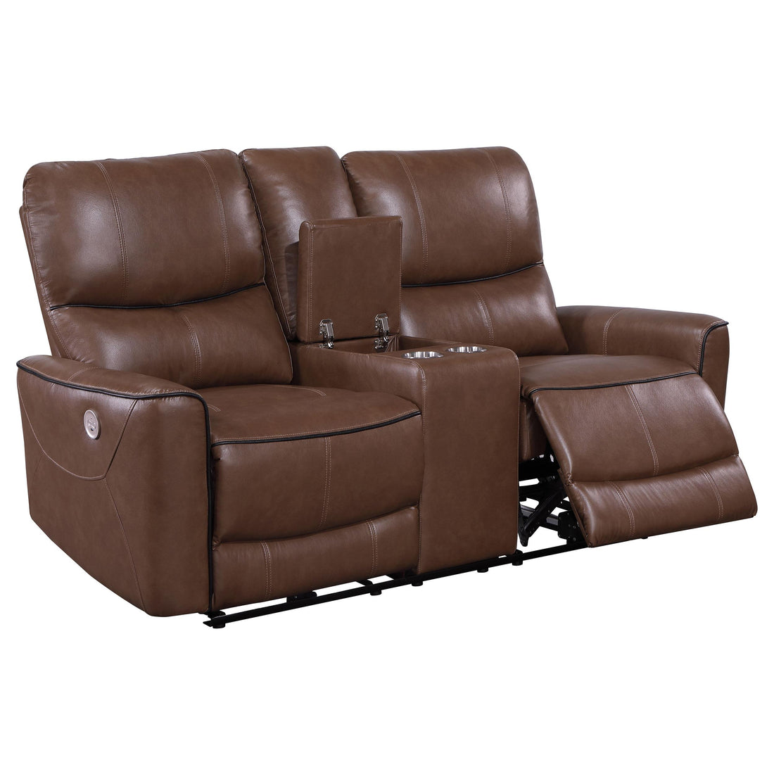  Coaster Furniture Greenfield 610265P Upholstered Power Reclining Loveseat - Saddle Brown IMAGE 1