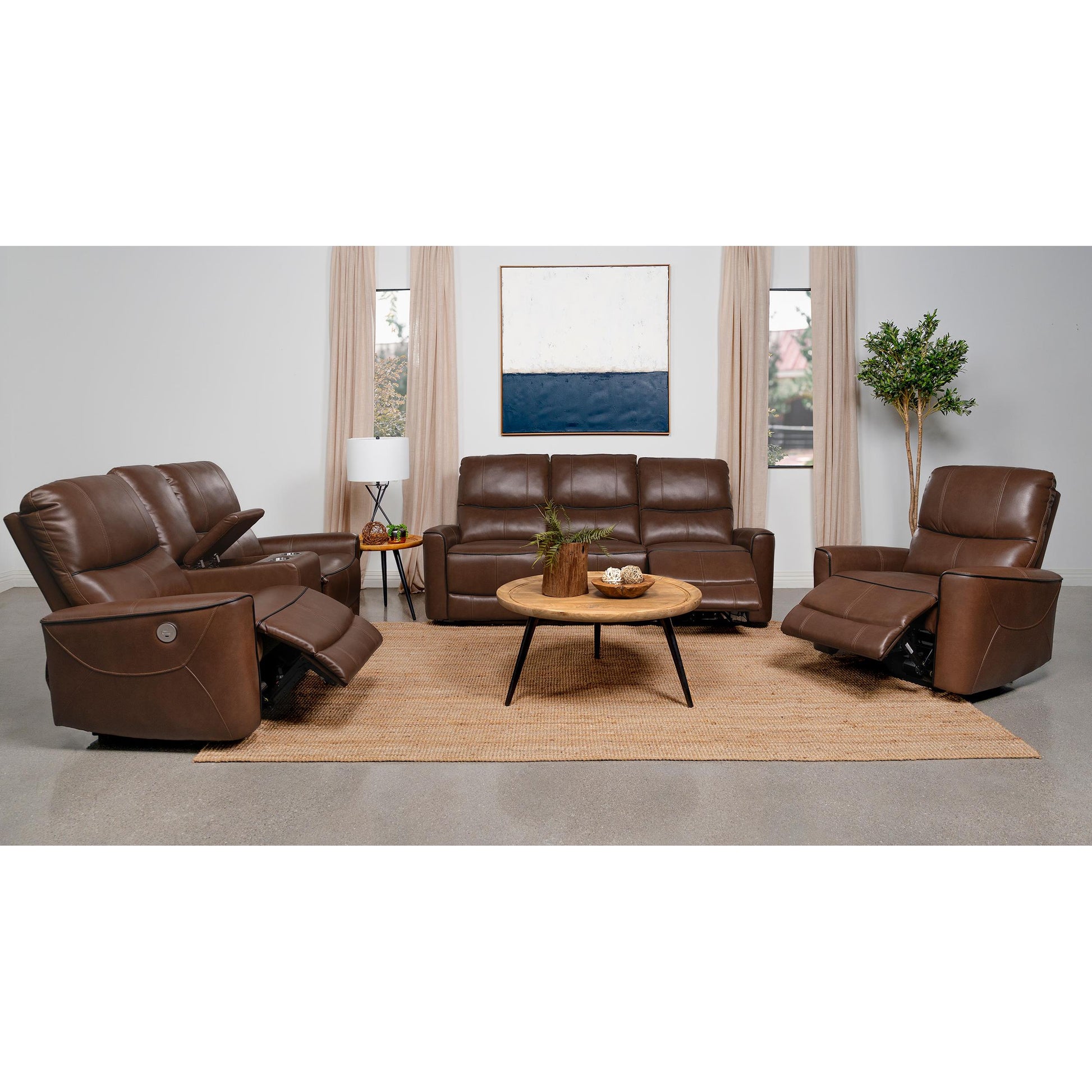  Coaster Furniture Greenfield 610266P Upholstered Power Recliner Chair - Saddle Brown IMAGE 9