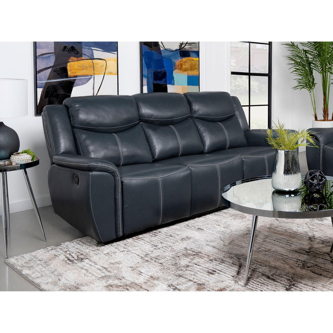  Coaster Furniture Sloane 610271 Upholstered Padded Arm Reclining Sofa - Blue IMAGE 1