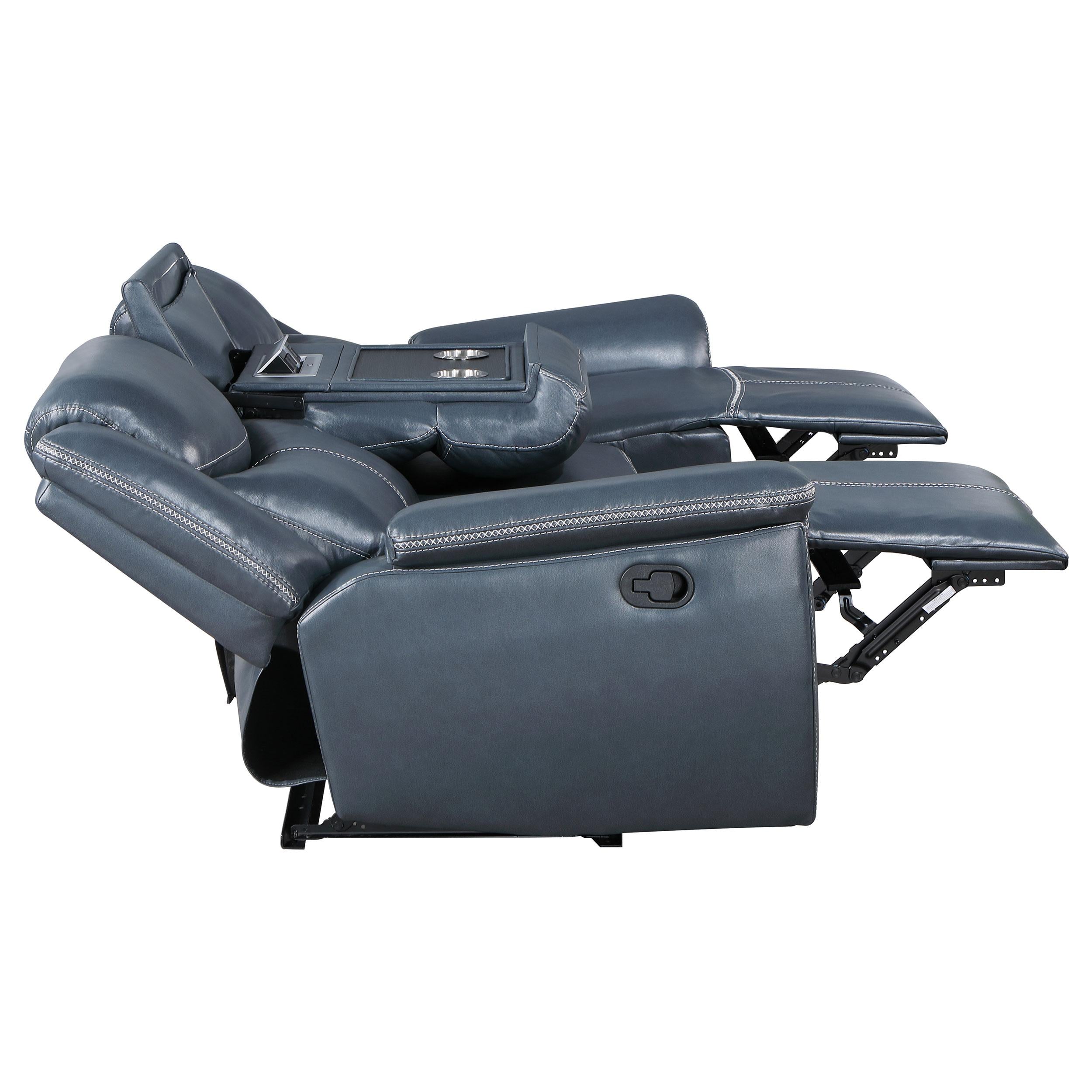  Coaster Furniture Sloane 610271 Upholstered Padded Arm Reclining Sofa - Blue IMAGE 7