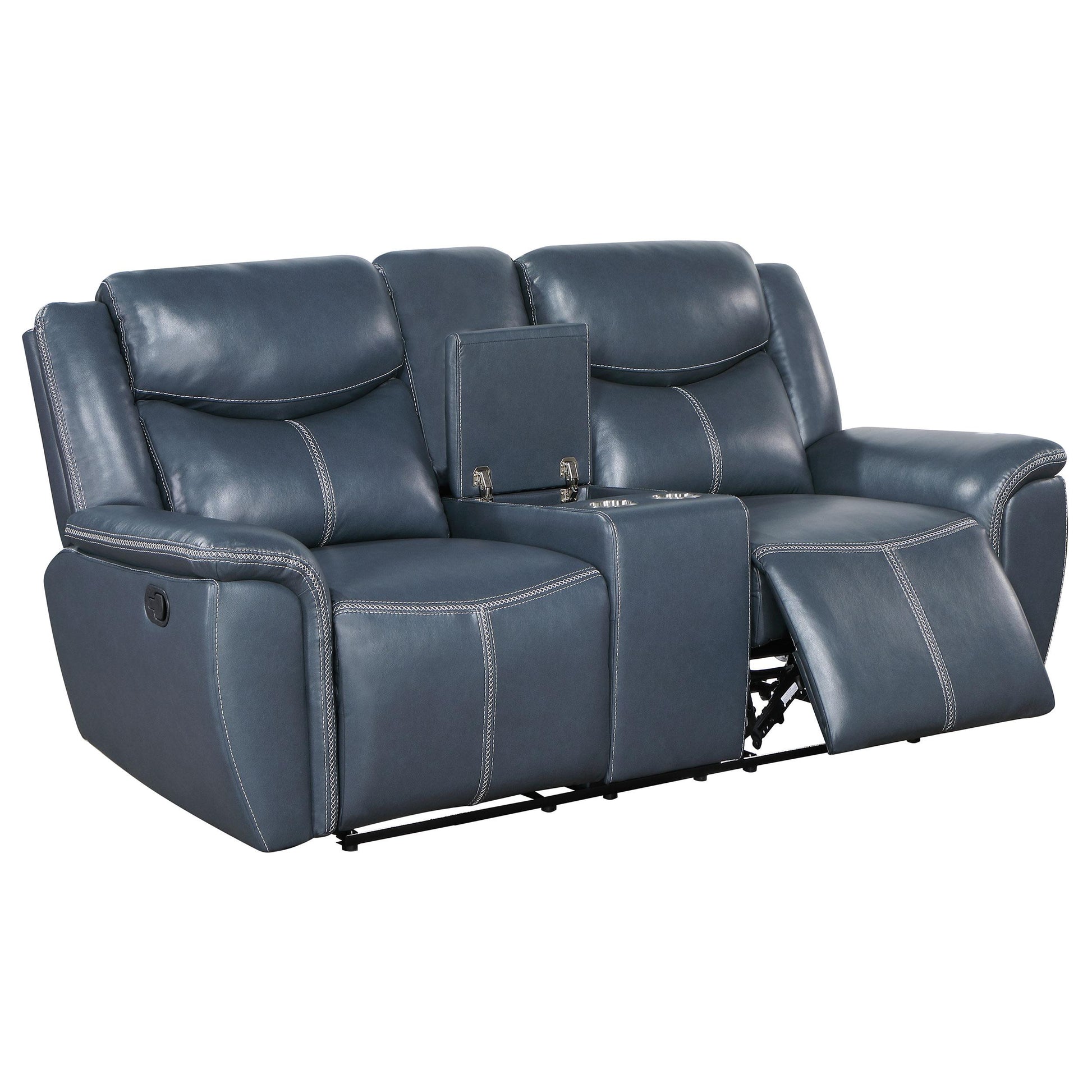  Coaster Furniture Sloane 610272 Upholstered Padded Arm Reclining Loveseat - Blue IMAGE 3