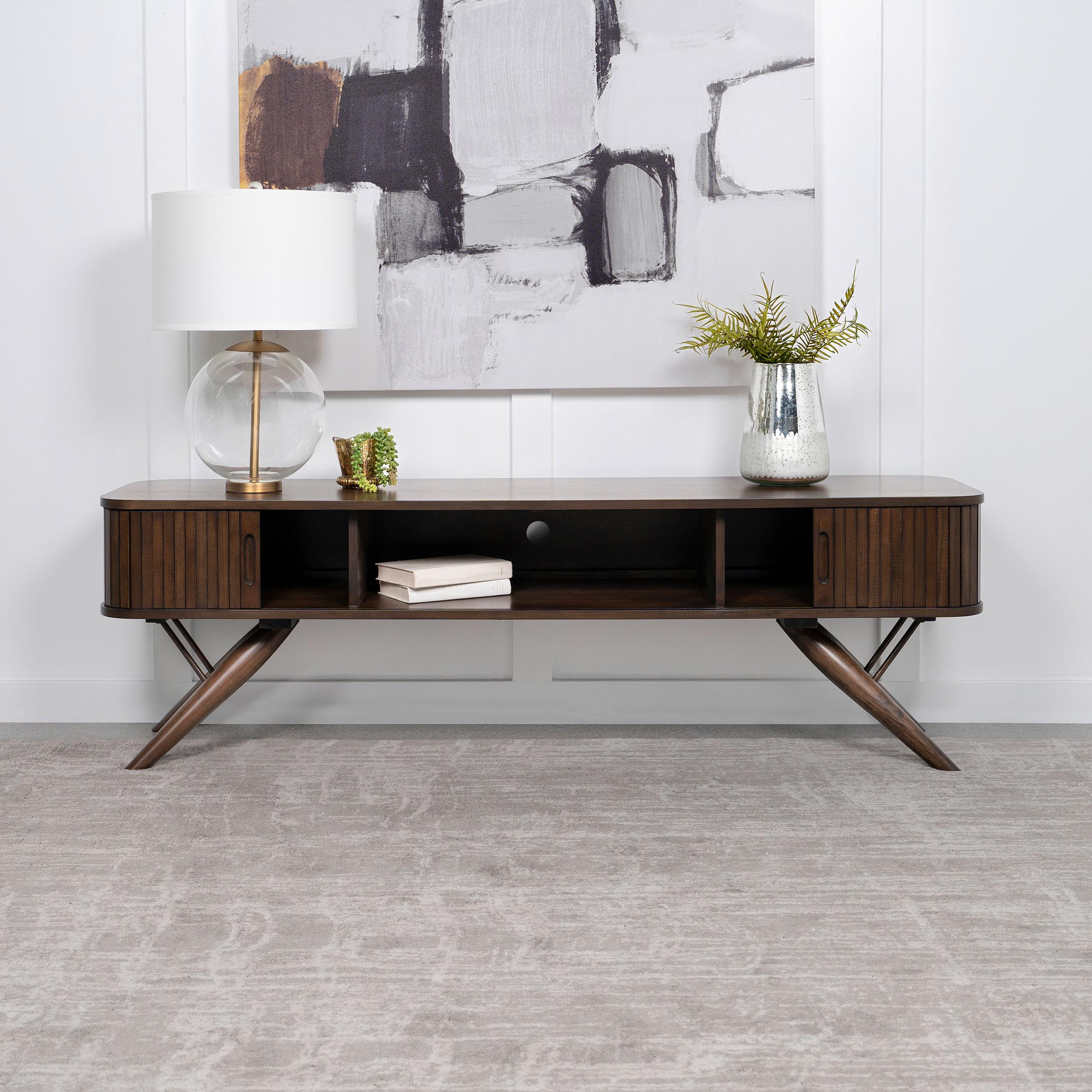  Coaster Furniture Valna 701713 Wood 71" TV Stand with Sliding Doors - Walnut IMAGE 2