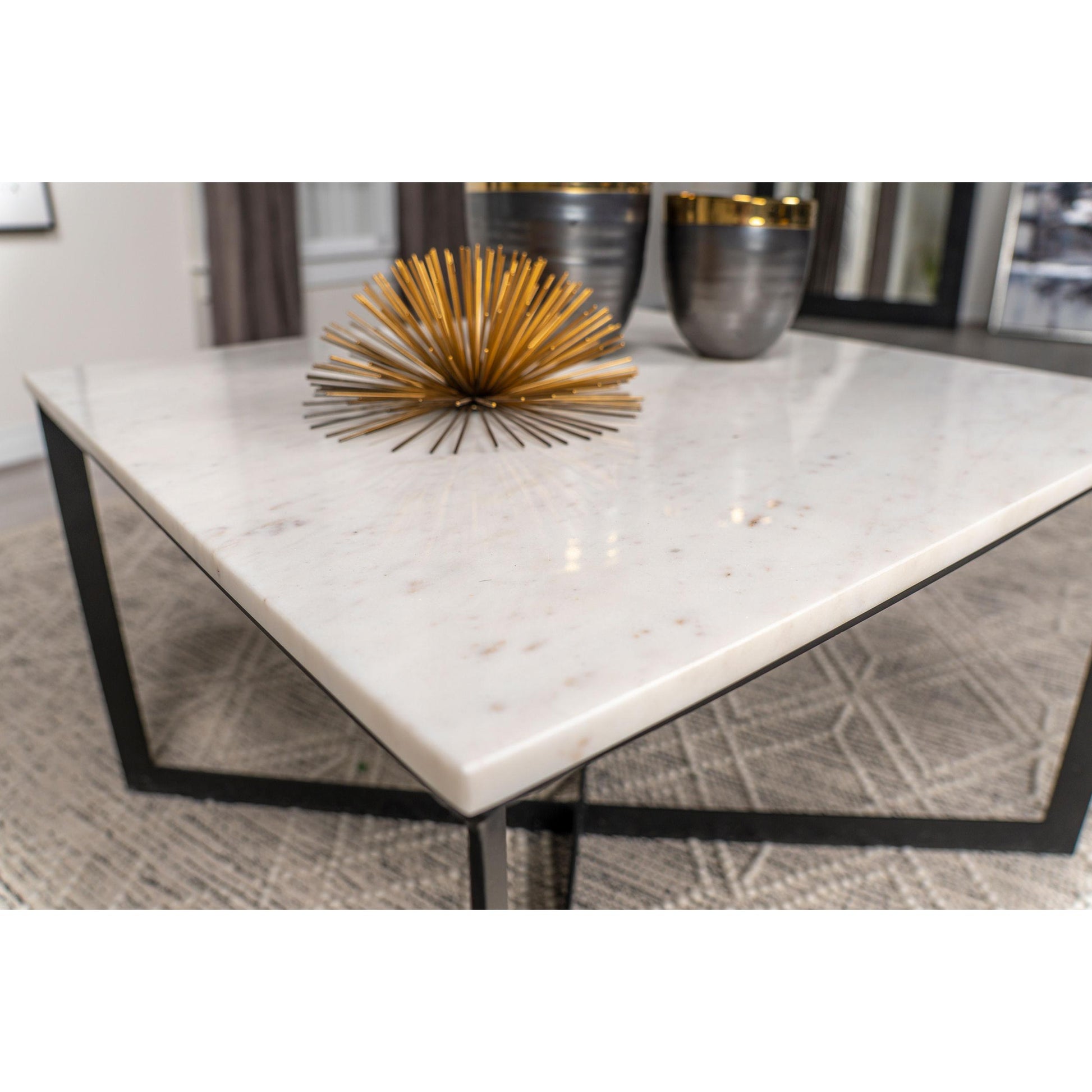  Coaster Furniture Tobin 707698 Square Marble Top Coffee Table - White and Black IMAGE 5