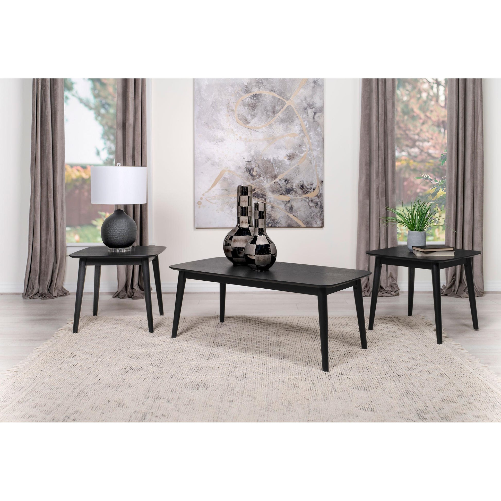  Coaster Furniture Radley 708490 3-piece Rectangular Coffee Table Set - Black IMAGE 2