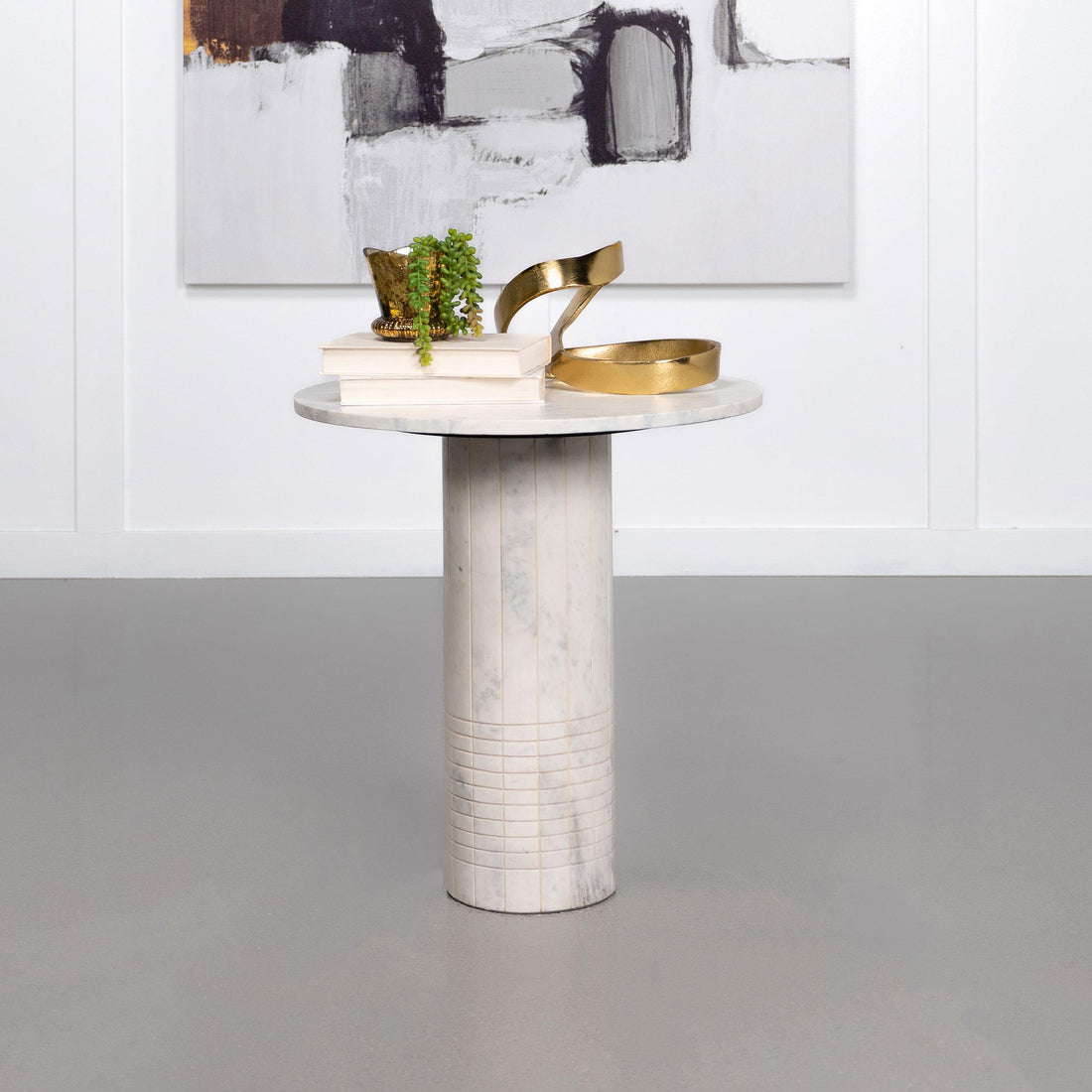  Coaster Furniture Astoria 709667 Round Genuine Marble Side End Table - White IMAGE 1