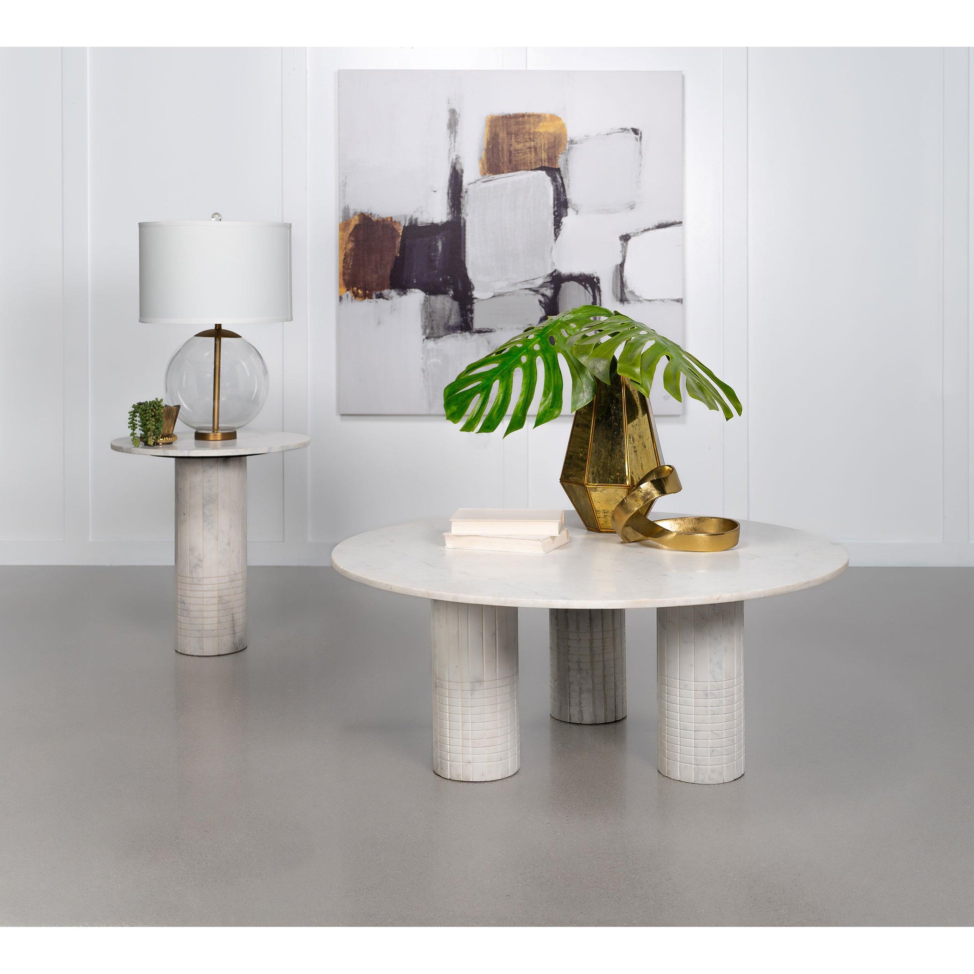  Coaster Furniture Astoria 709668 Round Genuine Marble Coffee Table - White IMAGE 3