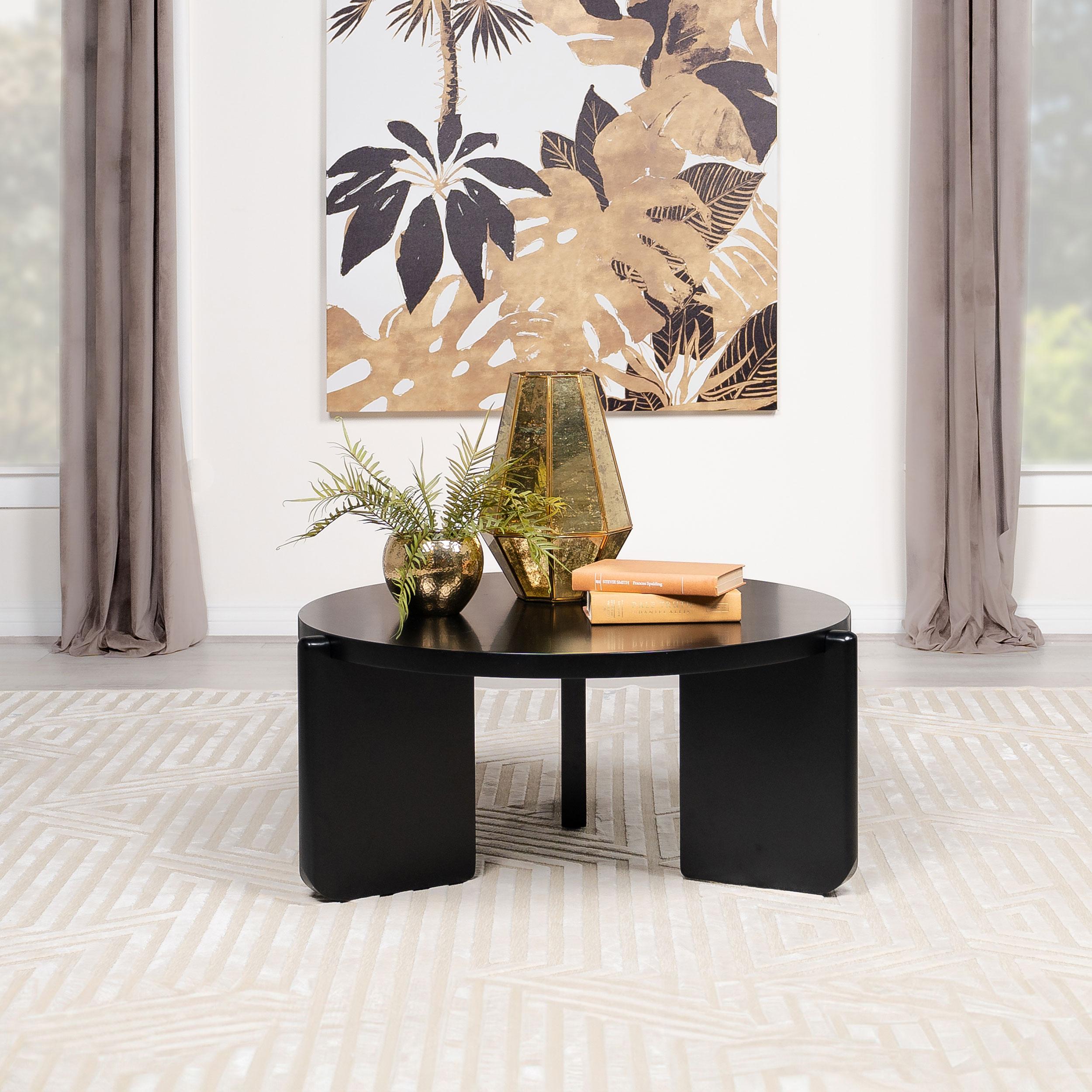  Coaster Furniture Cordova 709678 Round Solid Wood Coffee Table - Black IMAGE 2