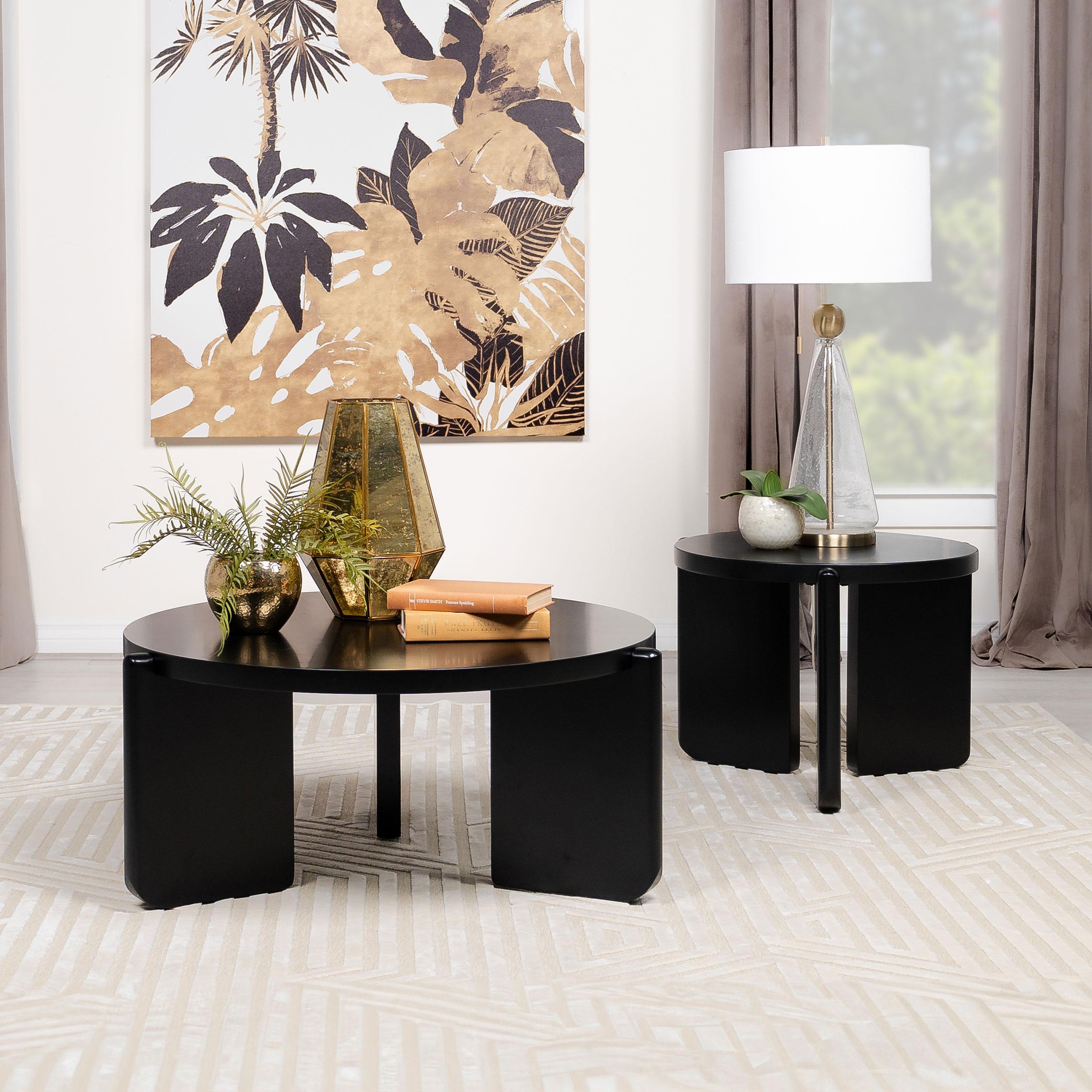  Coaster Furniture Cordova 709678 Round Solid Wood Coffee Table - Black IMAGE 5
